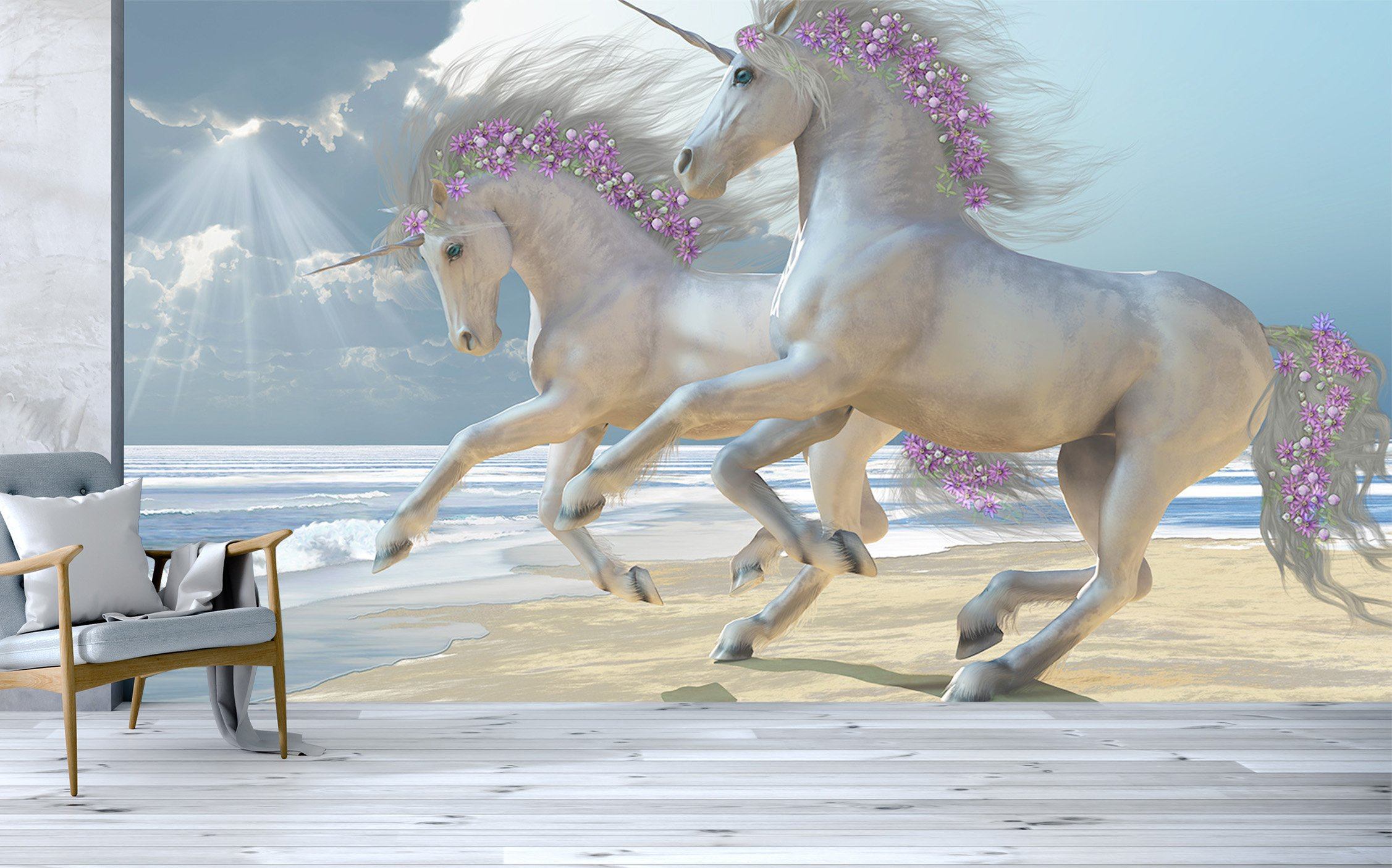 3D Running Unicorn Flower 131 Wallpaper AJ Wallpaper 