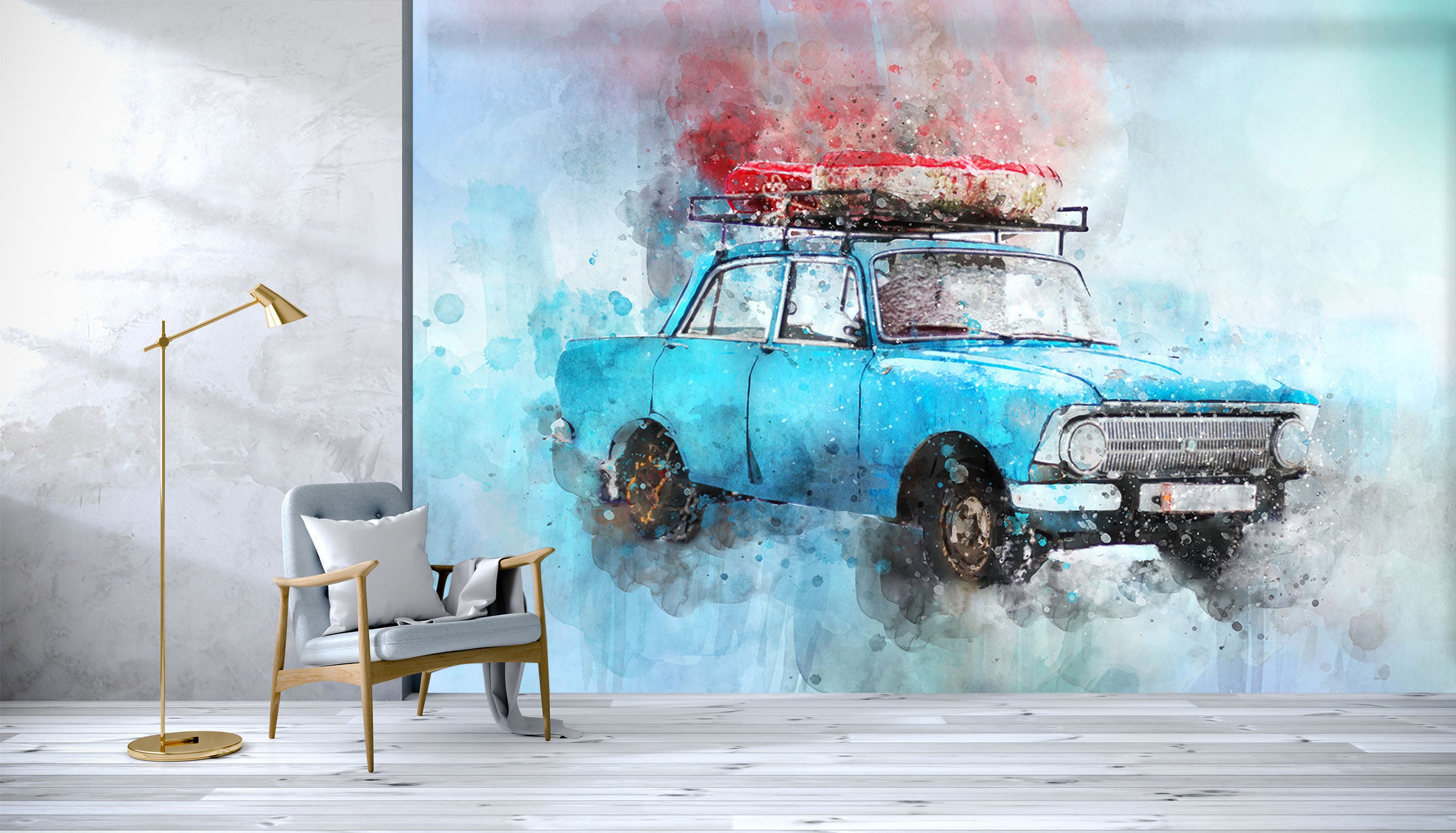 3D Blue Old Car 181 Vehicle Wall Murals