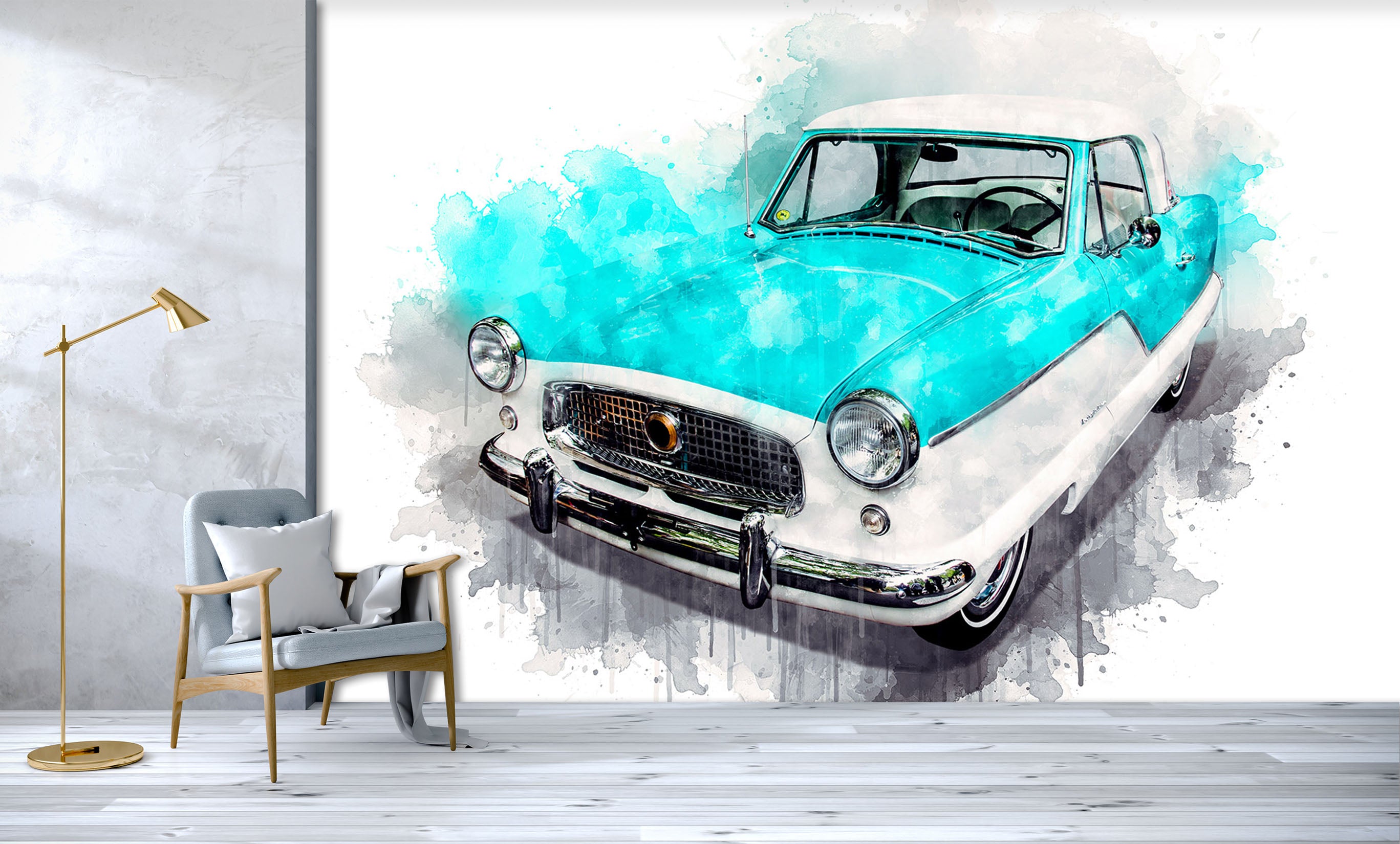 3D Watercolor Classic Car 207 Vehicle Wall Murals