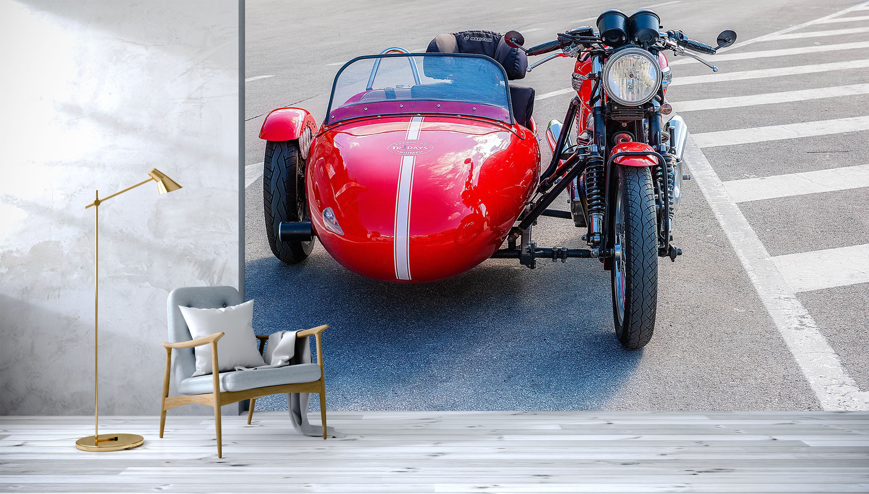 3D Motorcycle Red 132 Vehicle Wall Murals