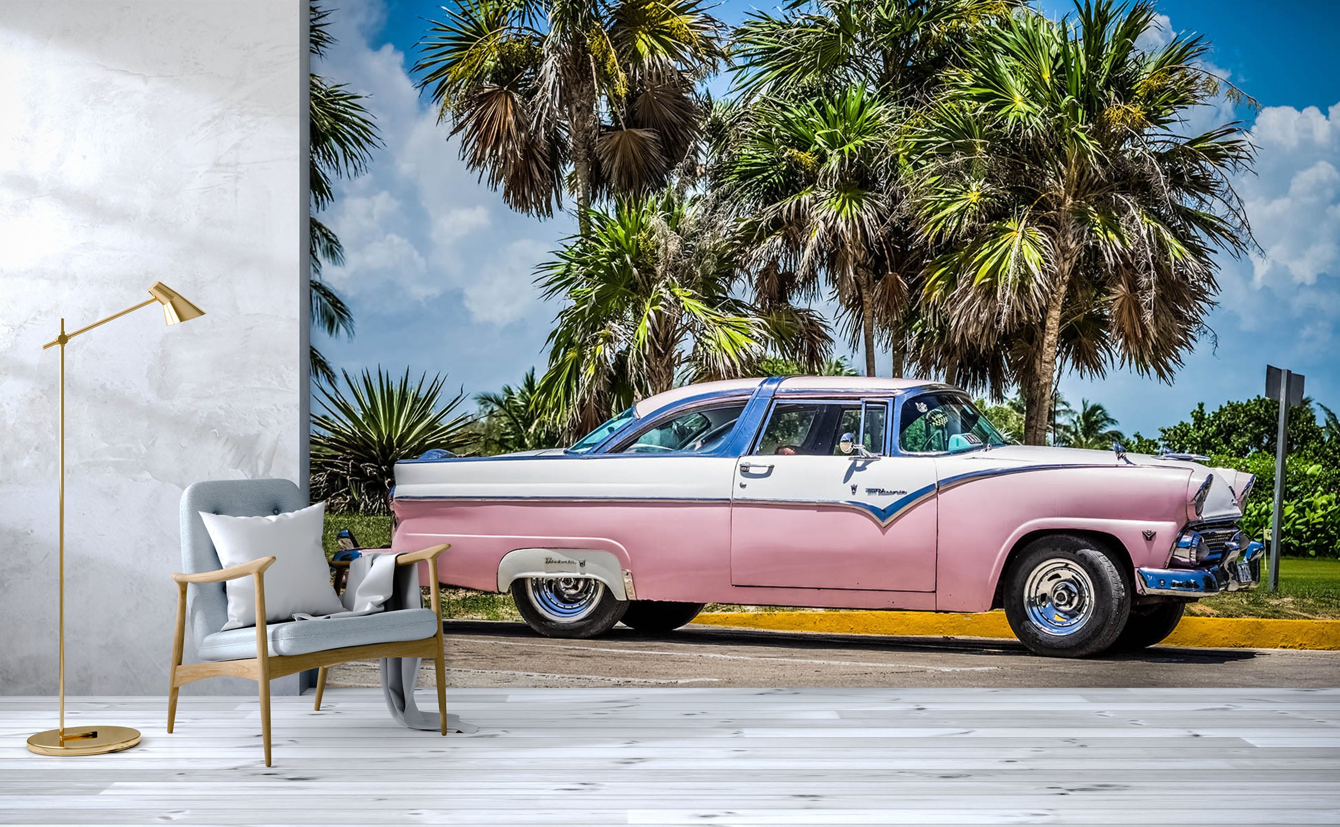 3D Pink Convertible 347 Vehicle Wall Murals