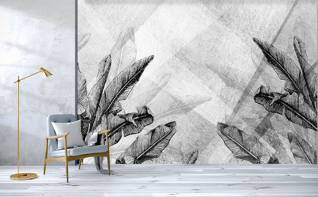 3D Black Texture Leaves WC436 Wall Murals