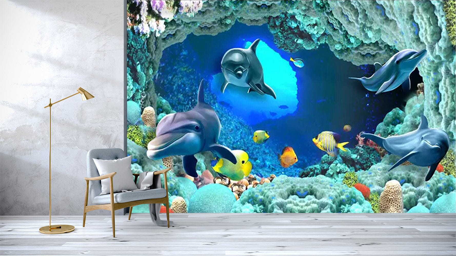 3D Cute Dolphin 129 Wall Murals Wallpaper AJ Wallpaper 2 