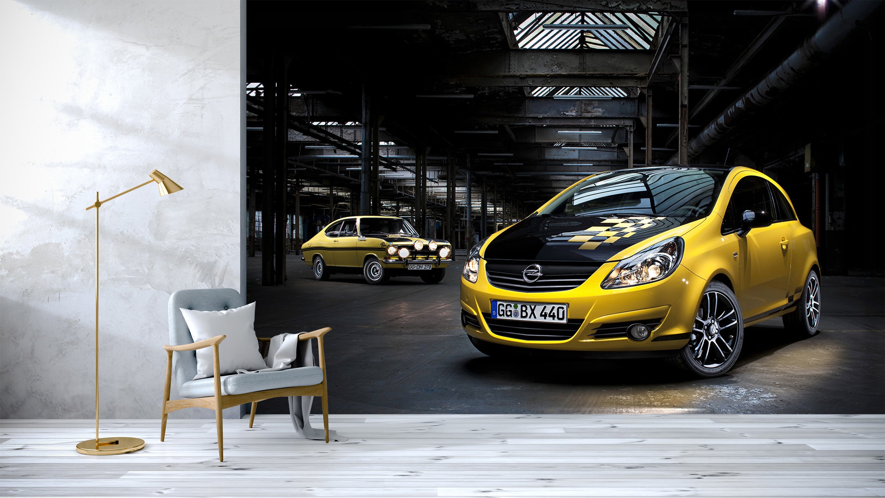 3D Yellow Car 021 Vehicle Wall Murals