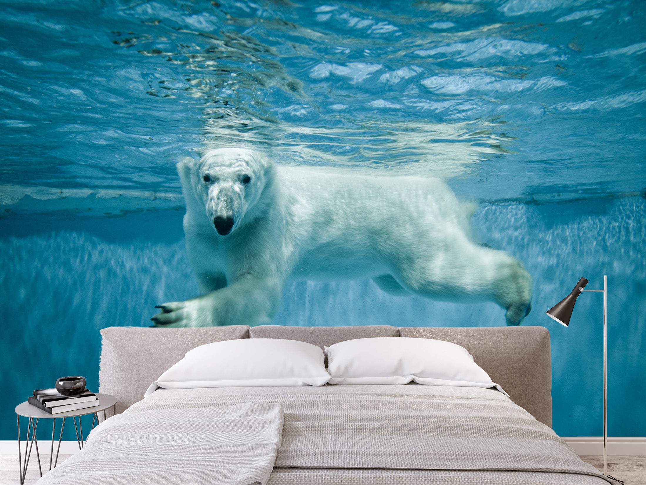 3D Polar Bear Swimming 324 Wall Murals