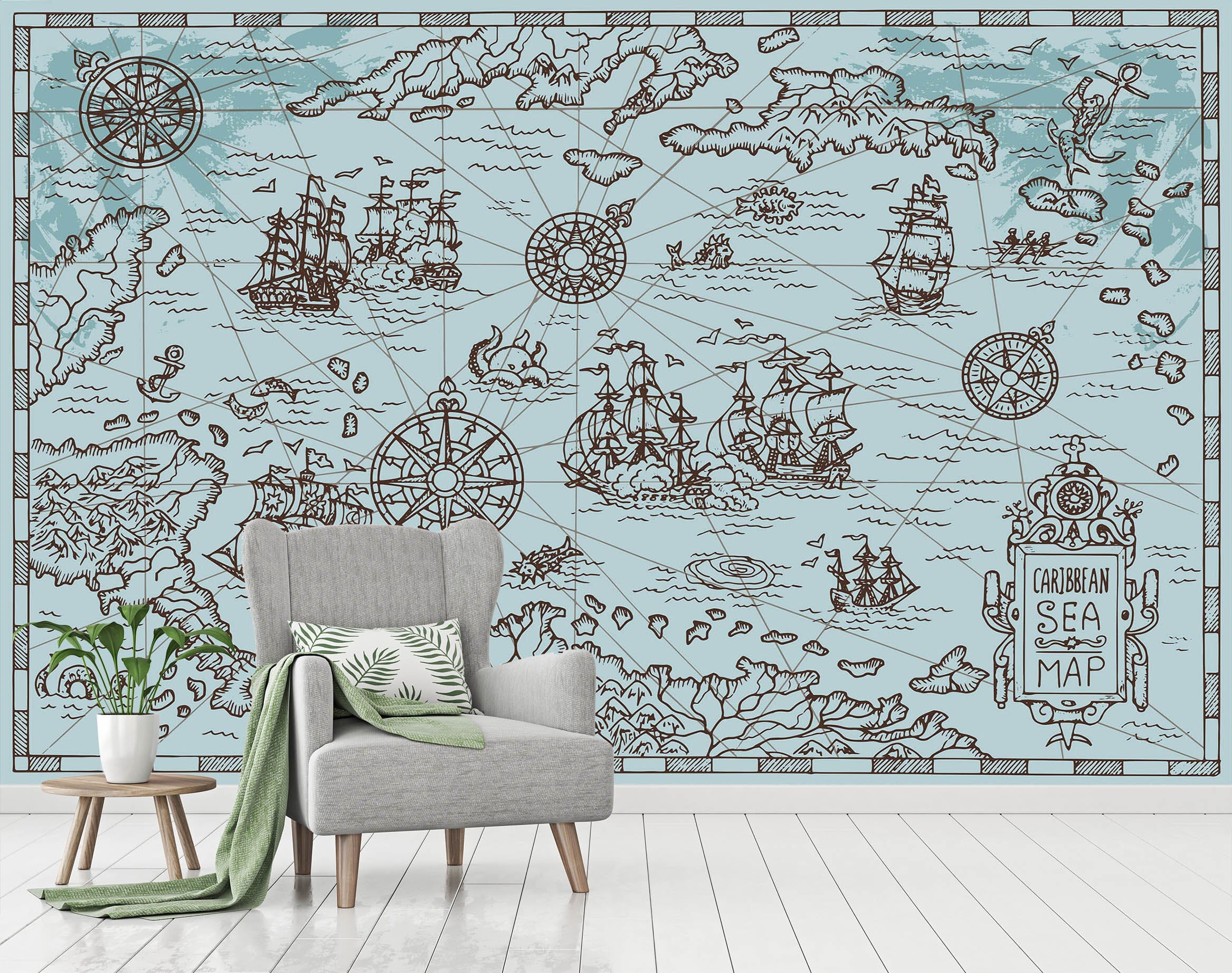 3D Sea Boat 2127 World Map Wall Murals Wallpaper AJ Wallpaper 2 