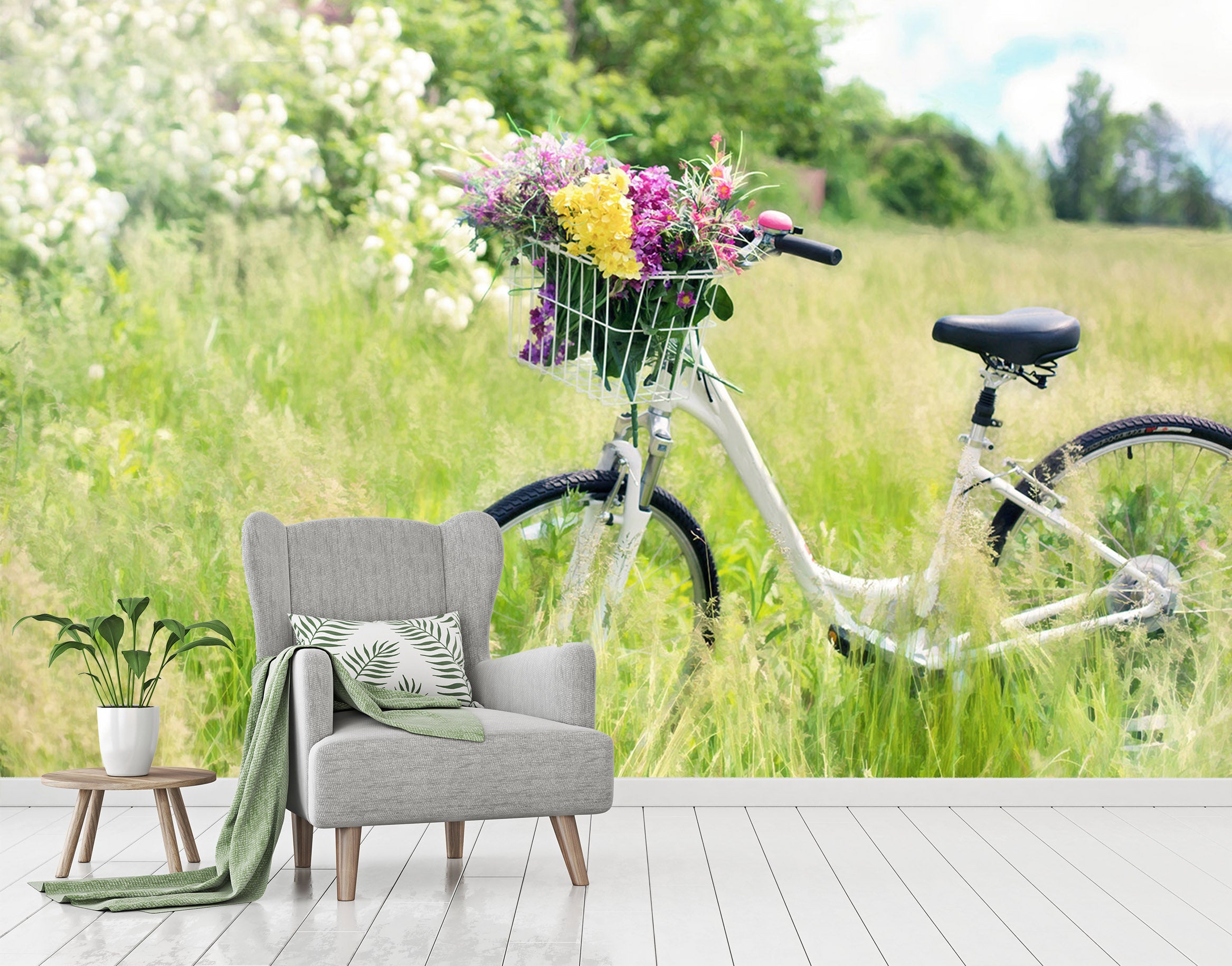 3D Flower Plant Bicycle 078 Vehicle Wall Murals