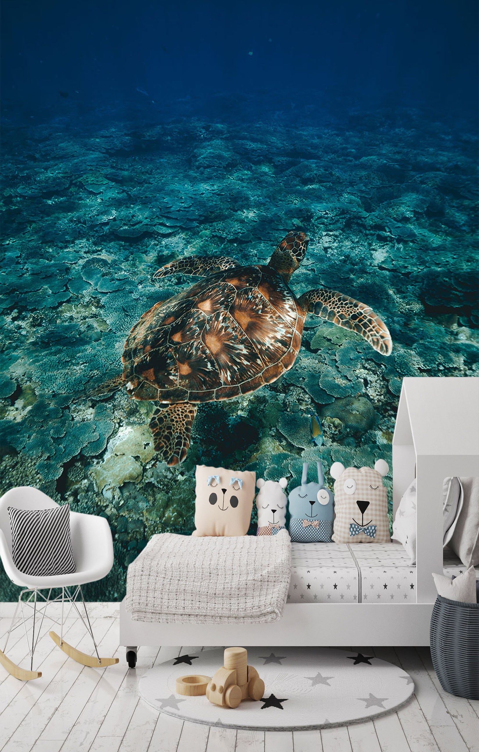 3D Turtle Swimming 121 Wall Murals Wallpaper AJ Wallpaper 2 