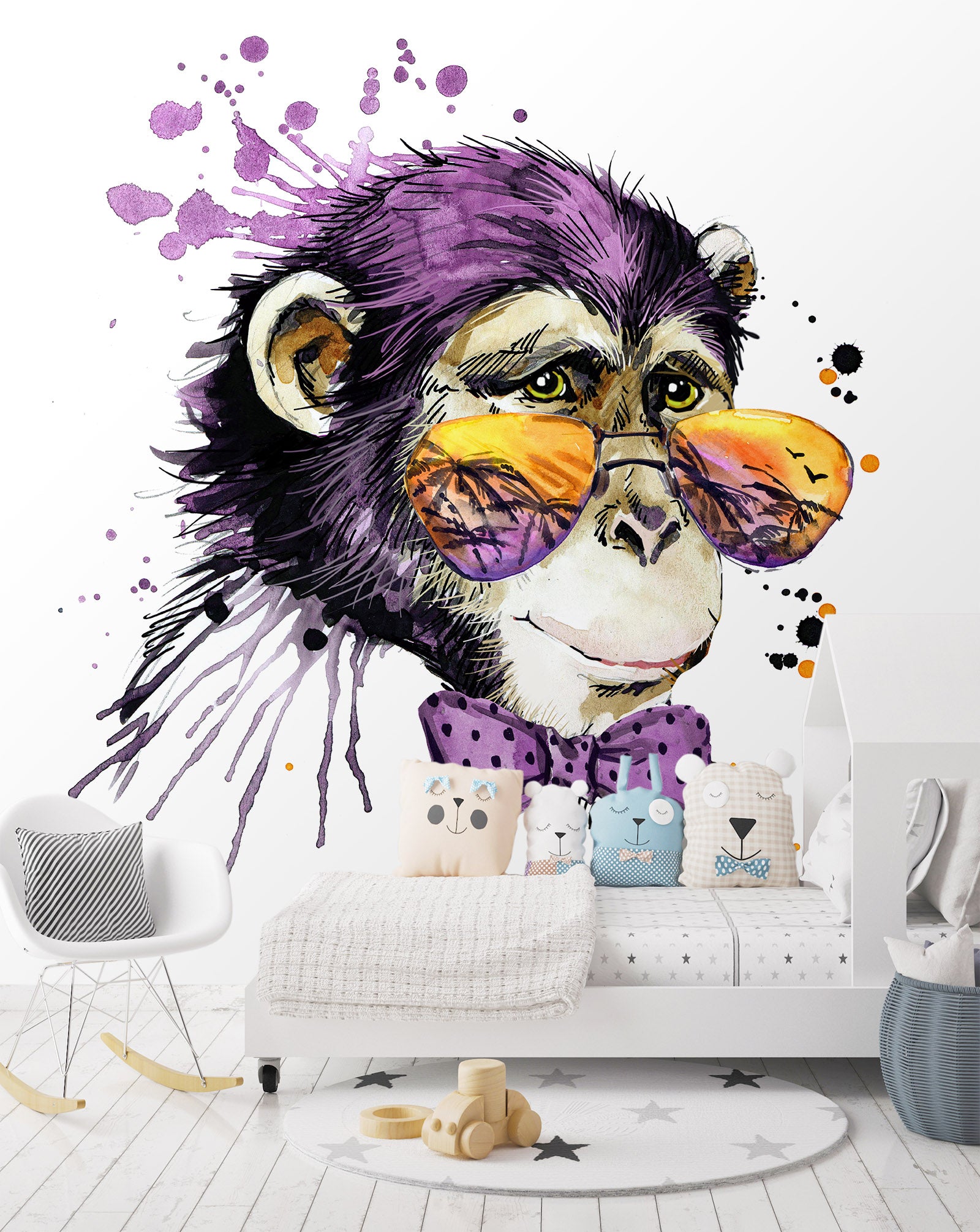 3D Purple Monkey 375 Wall Murals