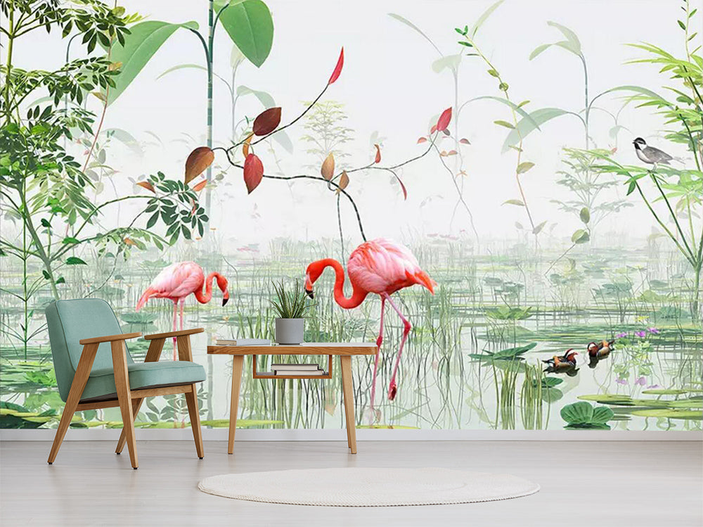 3D Flamingo Mandarin Duck WC728 Wall Murals