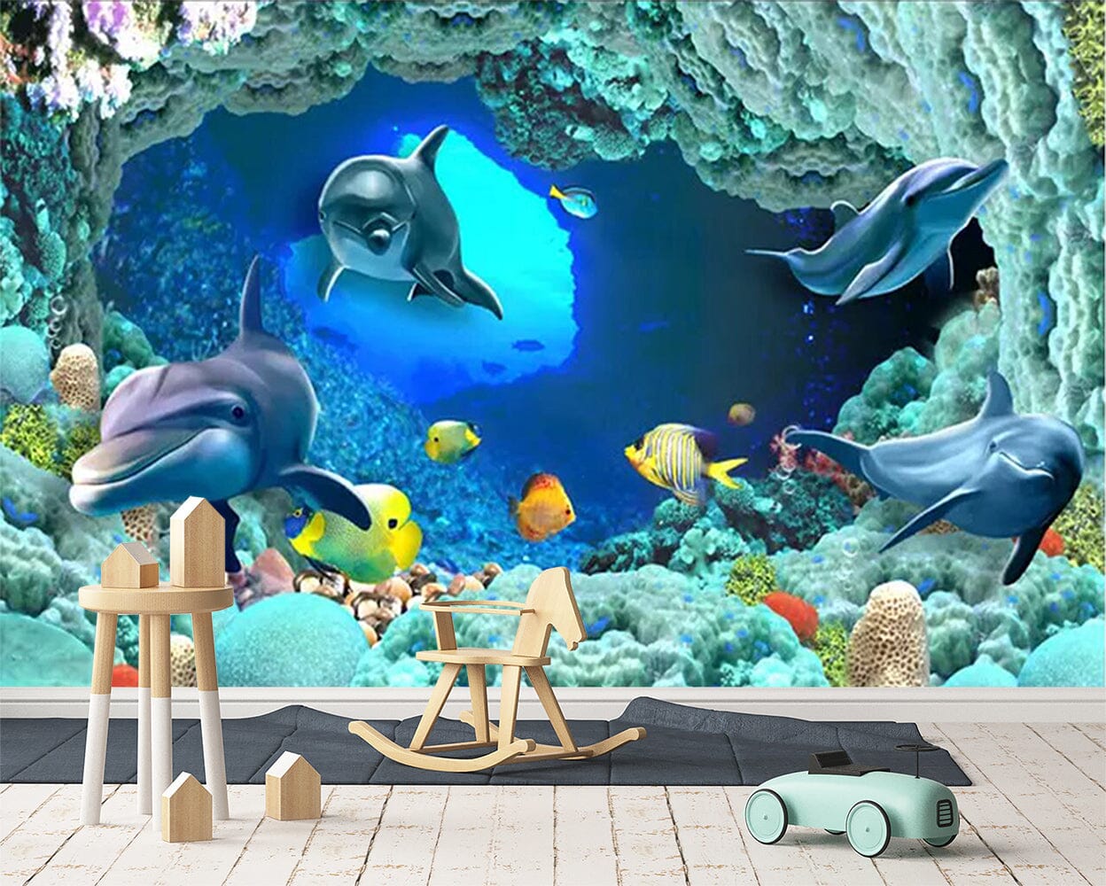 3D Cute Dolphin 129 Wall Murals Wallpaper AJ Wallpaper 2 