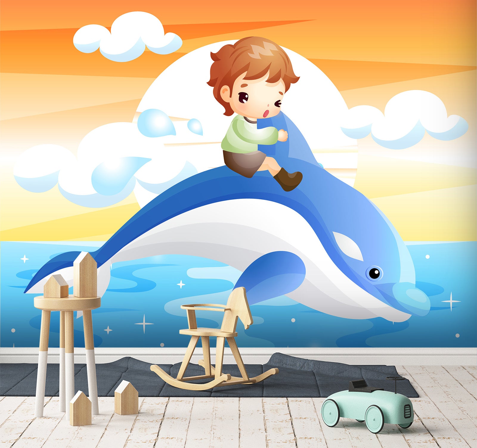 3D Dolphin Ride 1667 Wall Murals