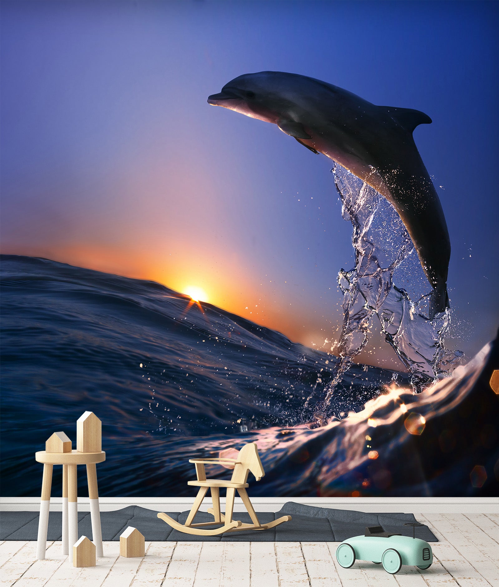 3D Sunset Dolphin 377 Wall Murals