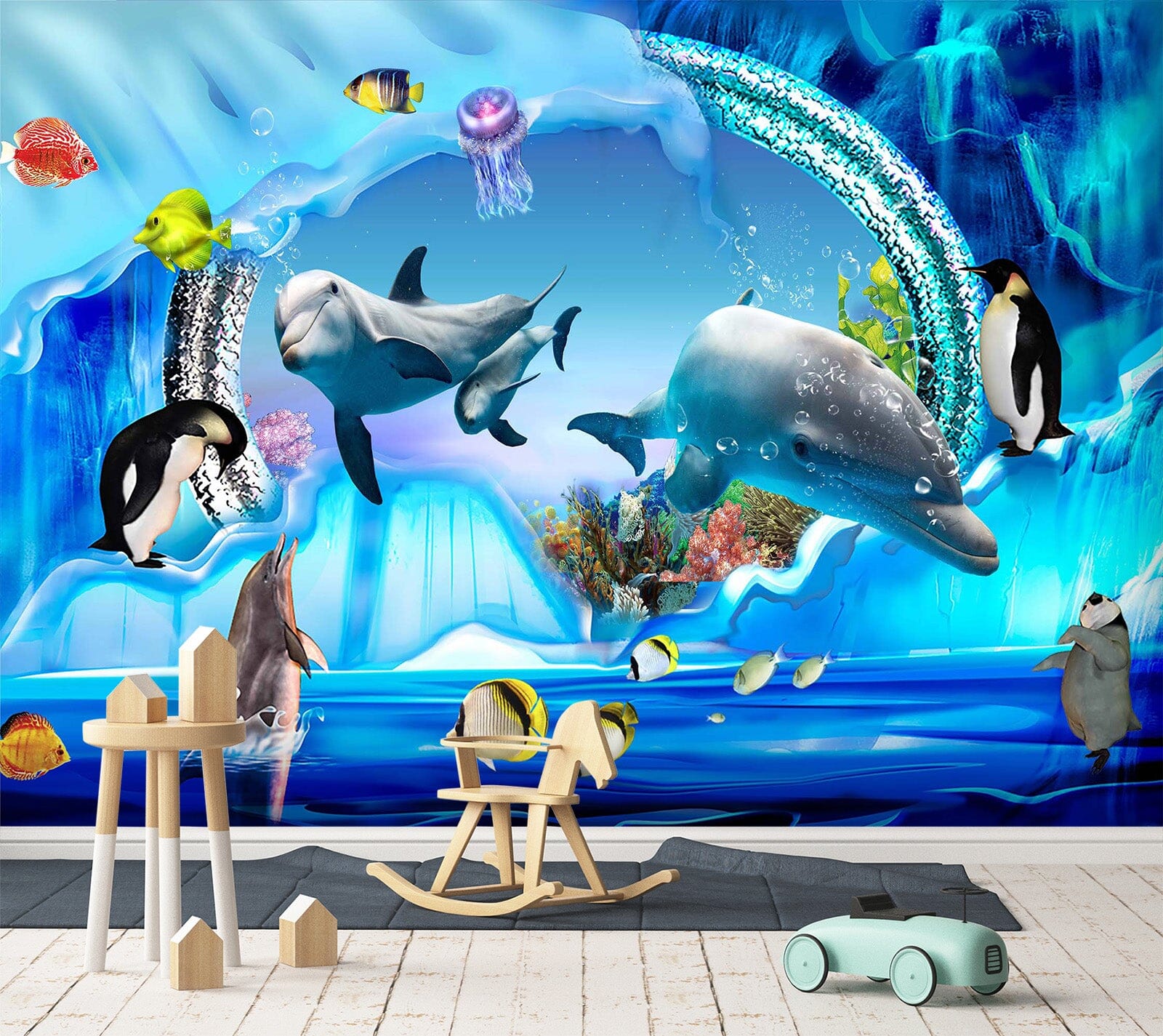 3D Happy Dolphin 1715 Wall Murals Wallpaper AJ Wallpaper 2 