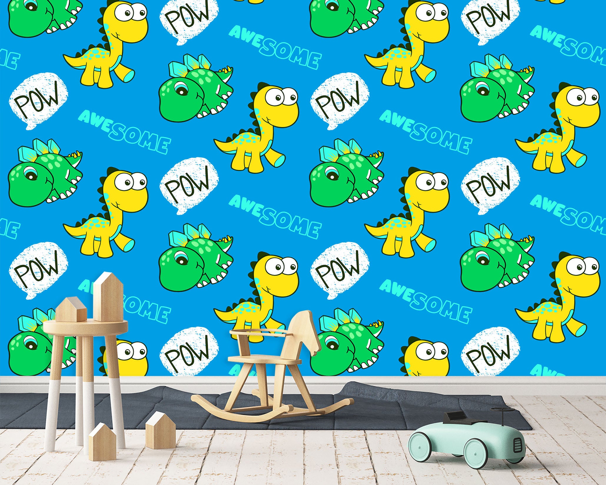 3D Green Yellow Dinosaur 58023 Wall Murals