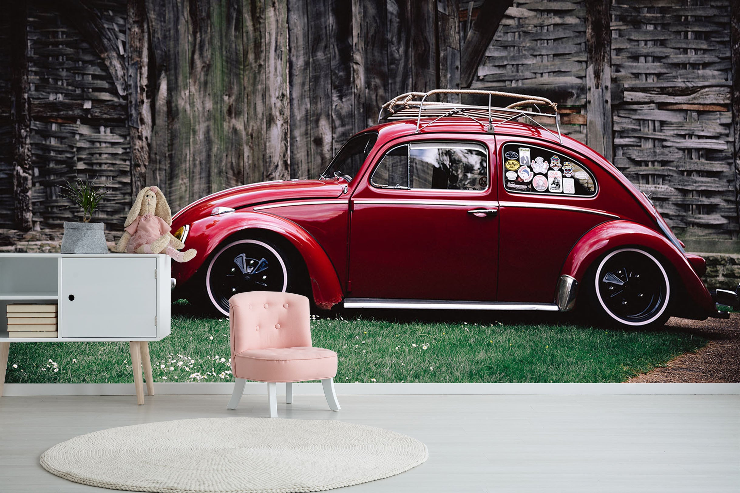 3D House Red Car 201 Vehicle Wall Murals