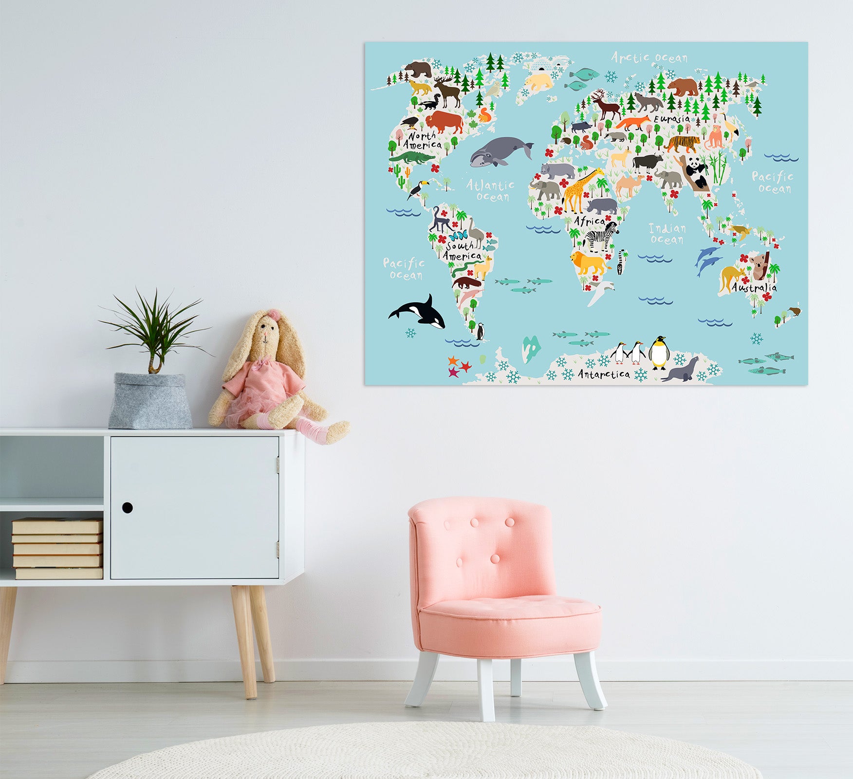 3D Animal Island 204 World Map Wall Sticker