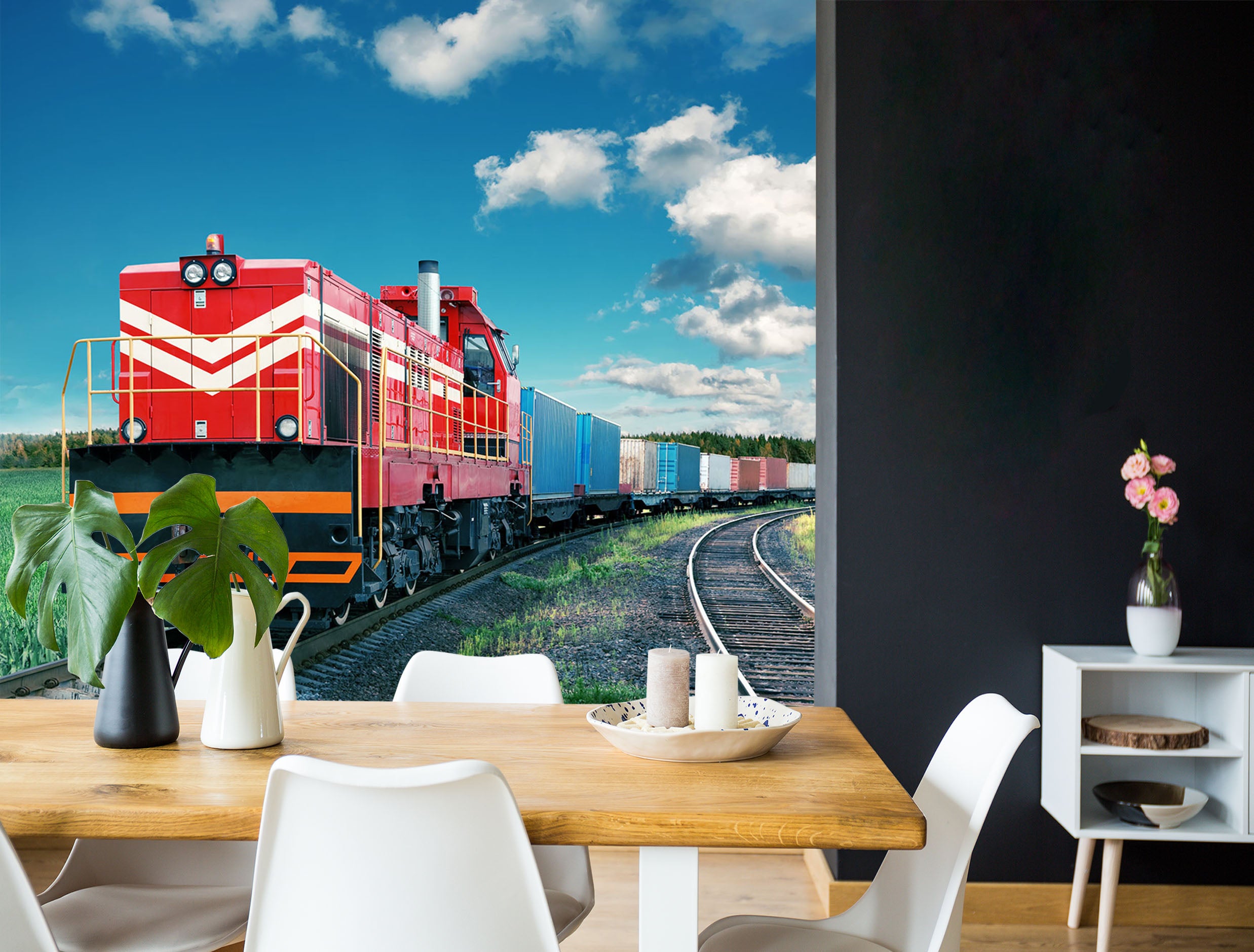 3D Freight Train Cloud 246 Vehicle Wall Murals
