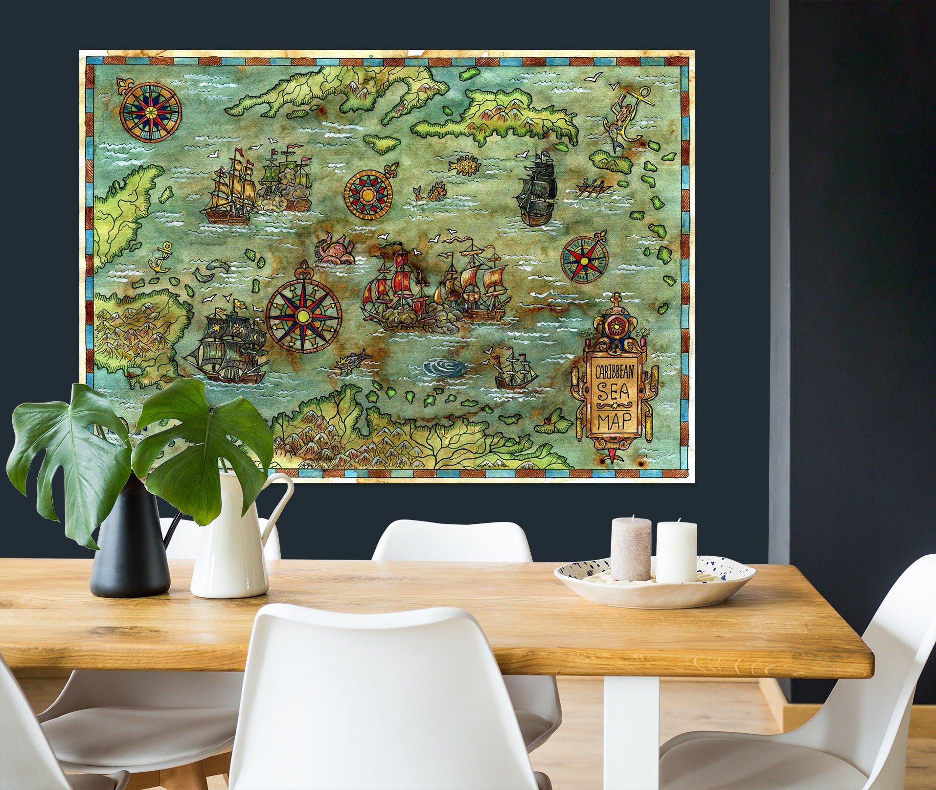 3D Sea Boat 264 World Map Wall Sticker
