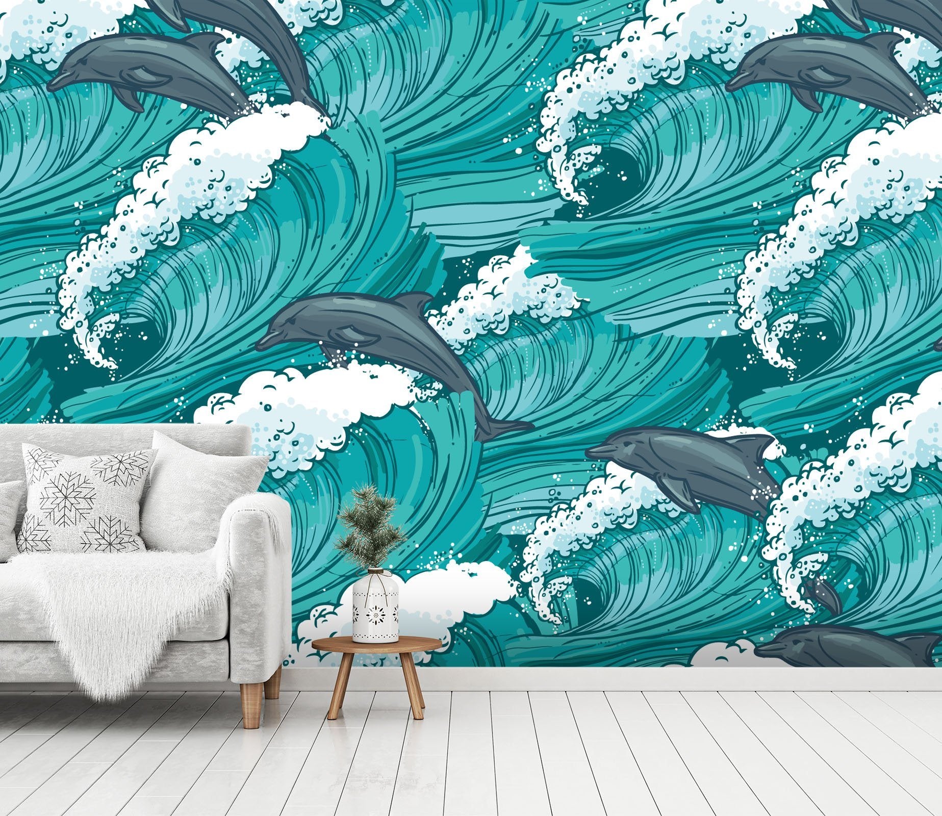 3D Wave Dolphin 554 Wallpaper AJ Wallpaper 