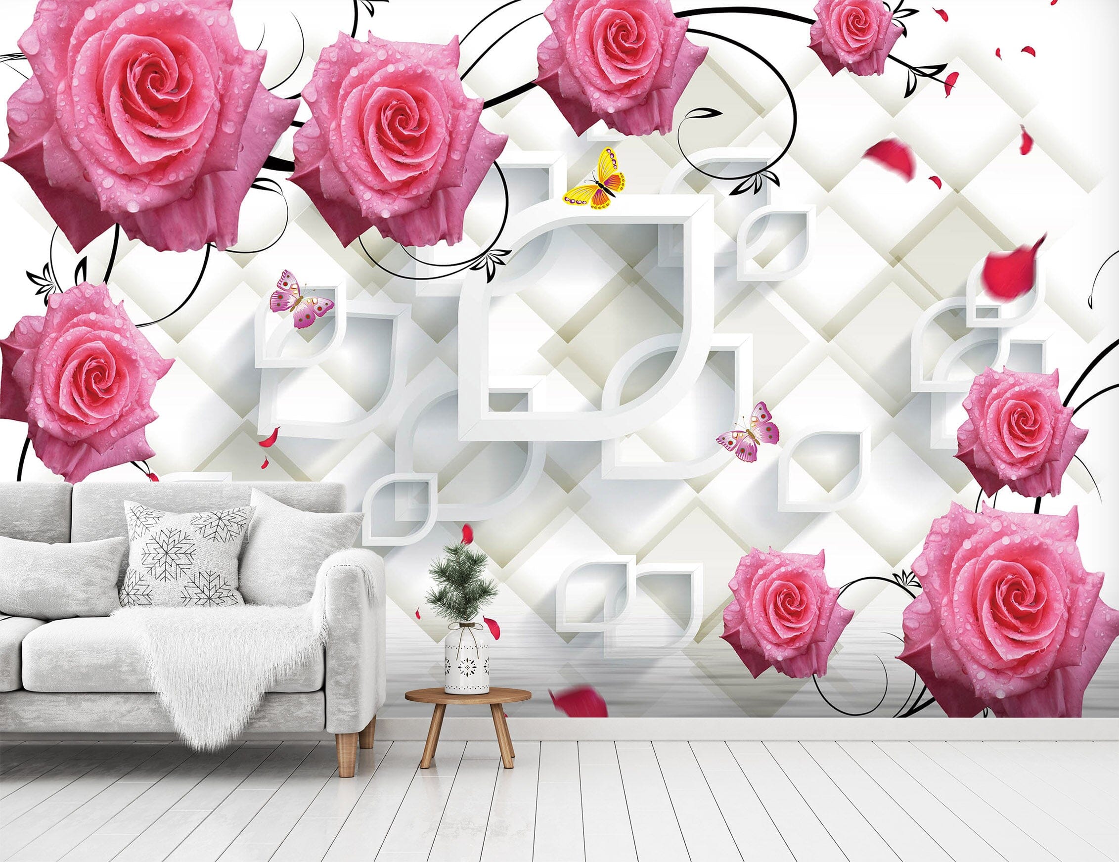 3D Pink Rose 1427 Wall Murals Wallpaper AJ Wallpaper 2 