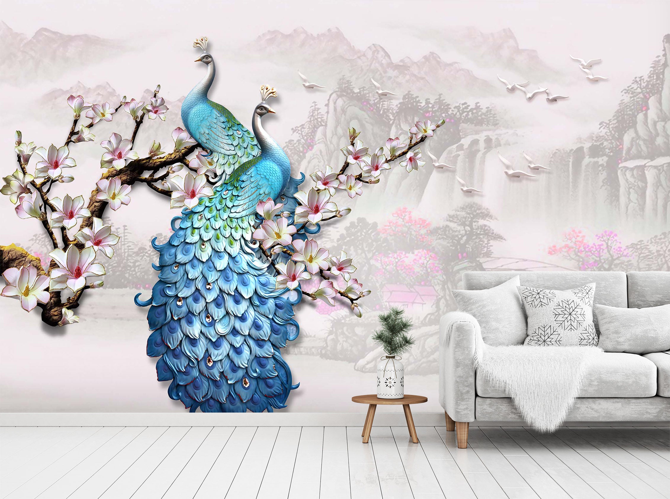 3D Flower Peacock 1456 Wall Murals