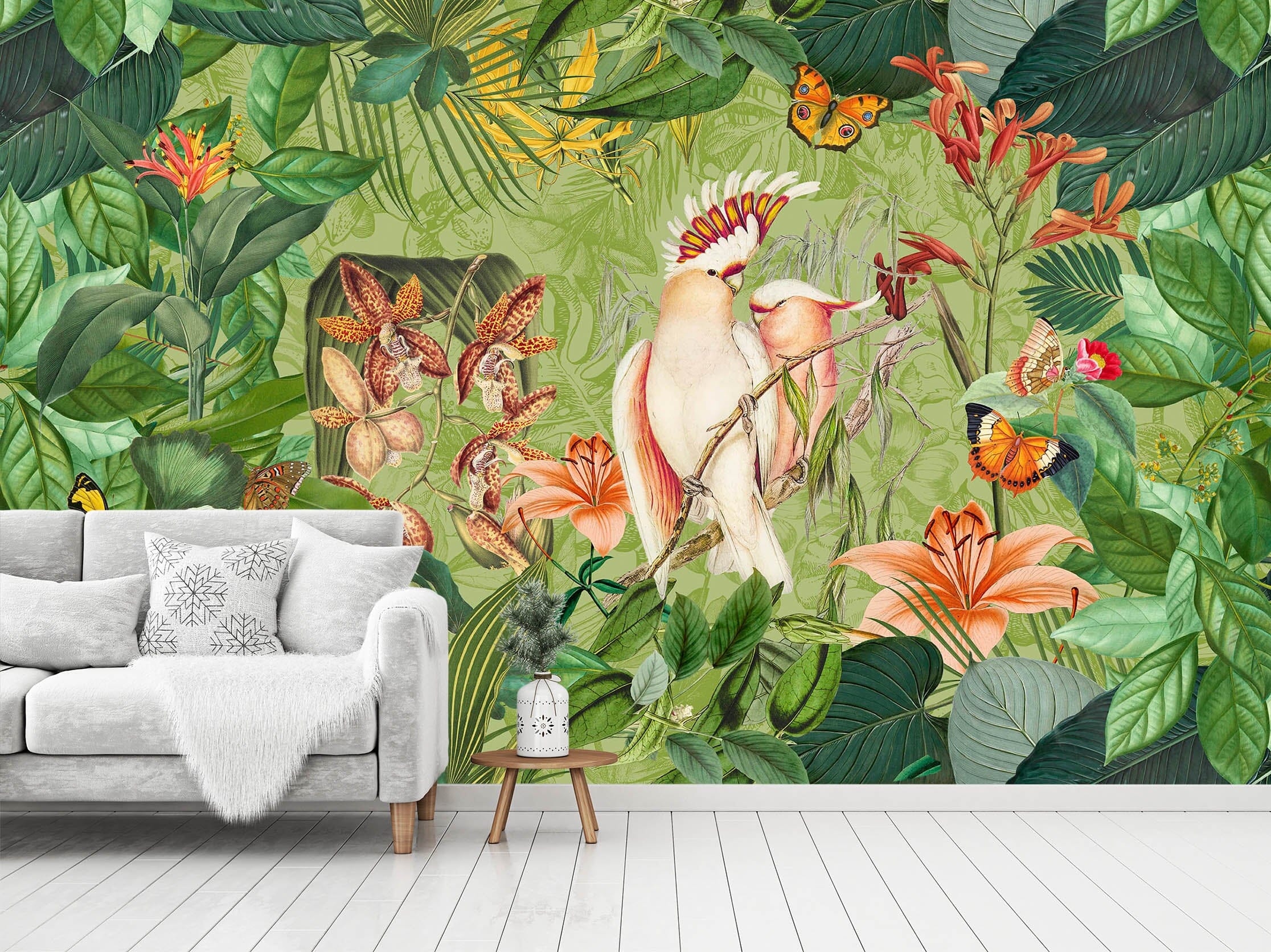 3D Cockatoos And Butterflies 1406 Andrea haase Wall Mural Wall Murals Wallpaper AJ Wallpaper 2 
