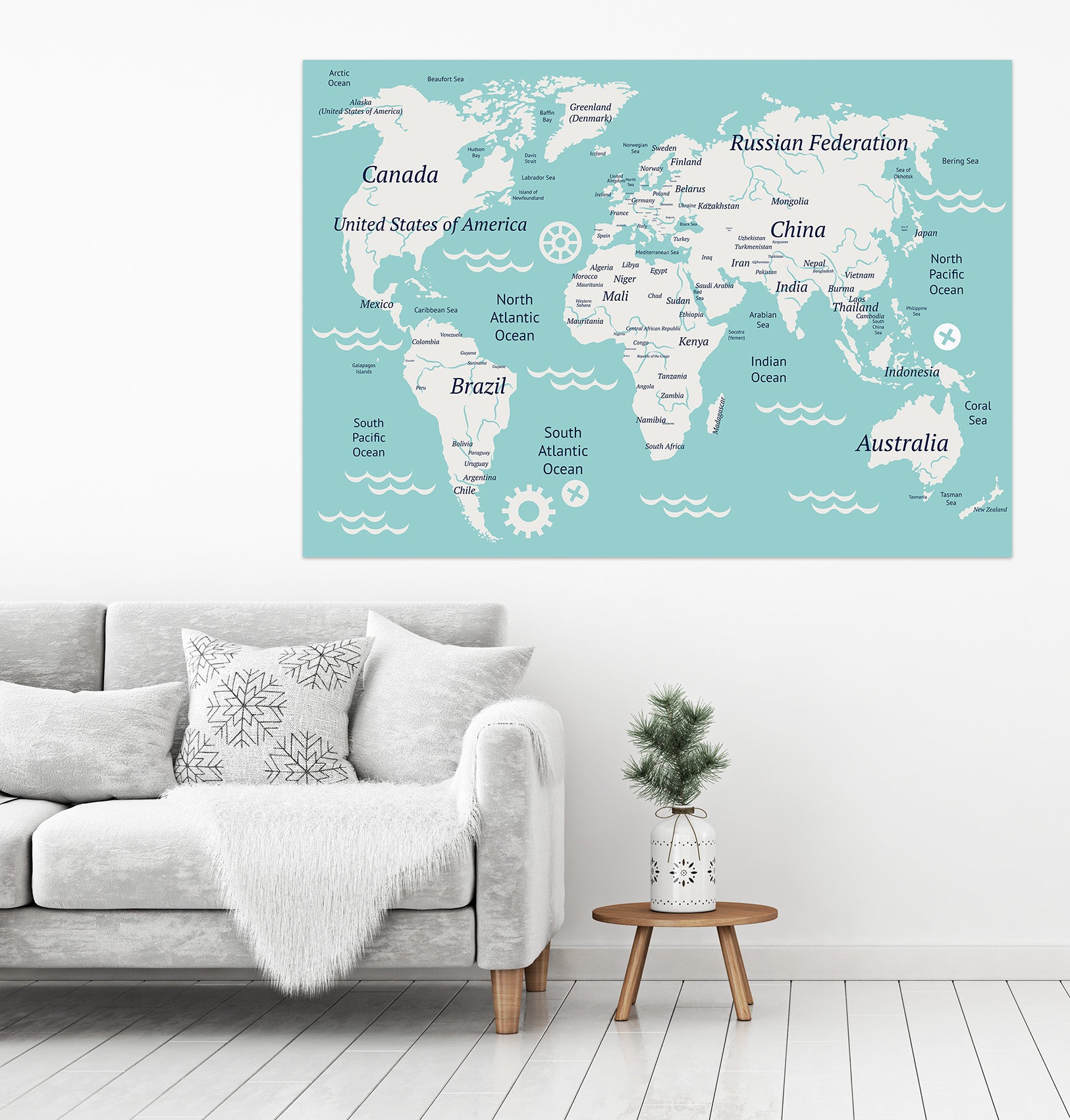 3D White Land 203 World Map Wall Sticker
