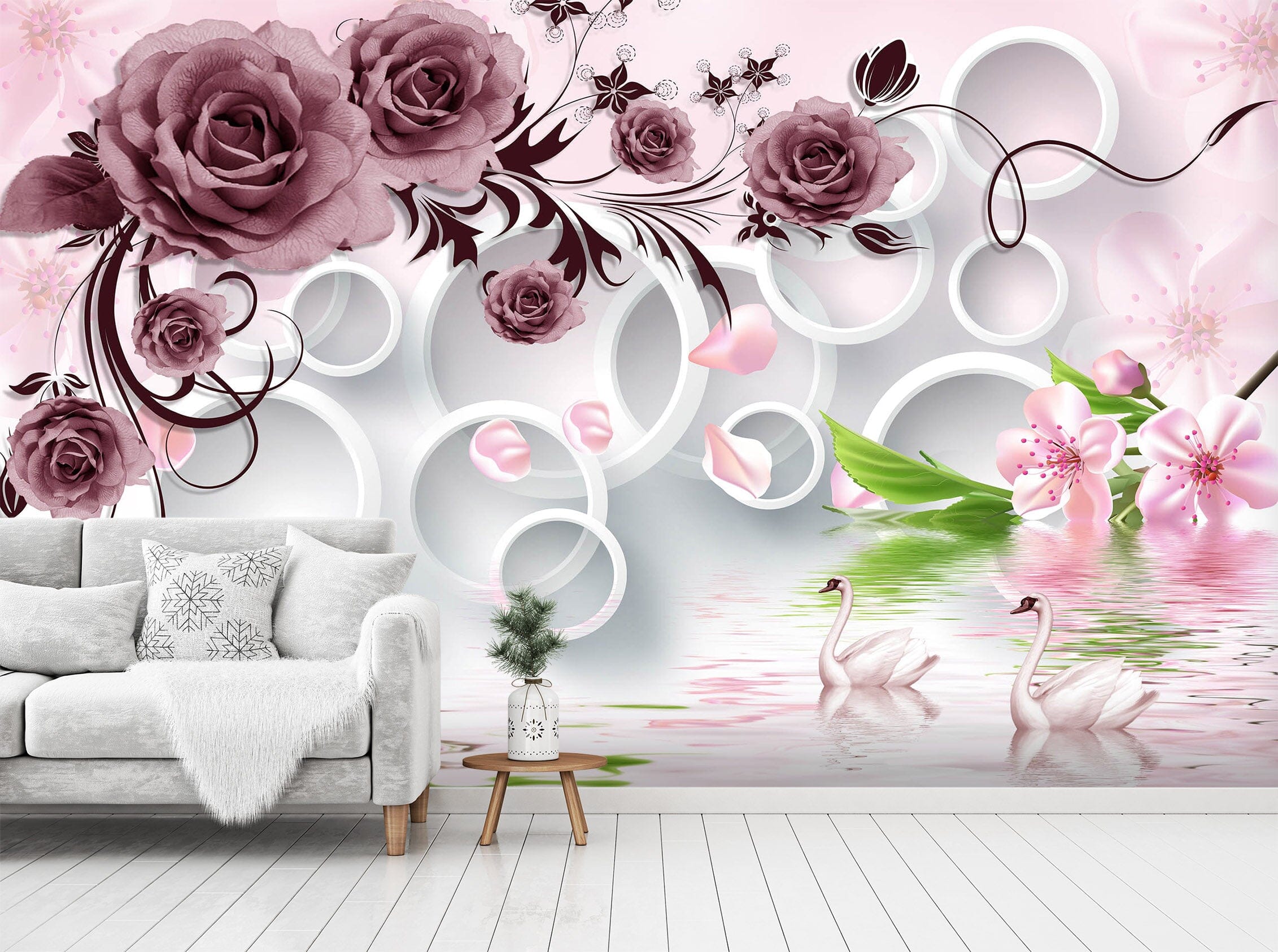 3D Rose Swan 1474 Wall Murals Wallpaper AJ Wallpaper 2 