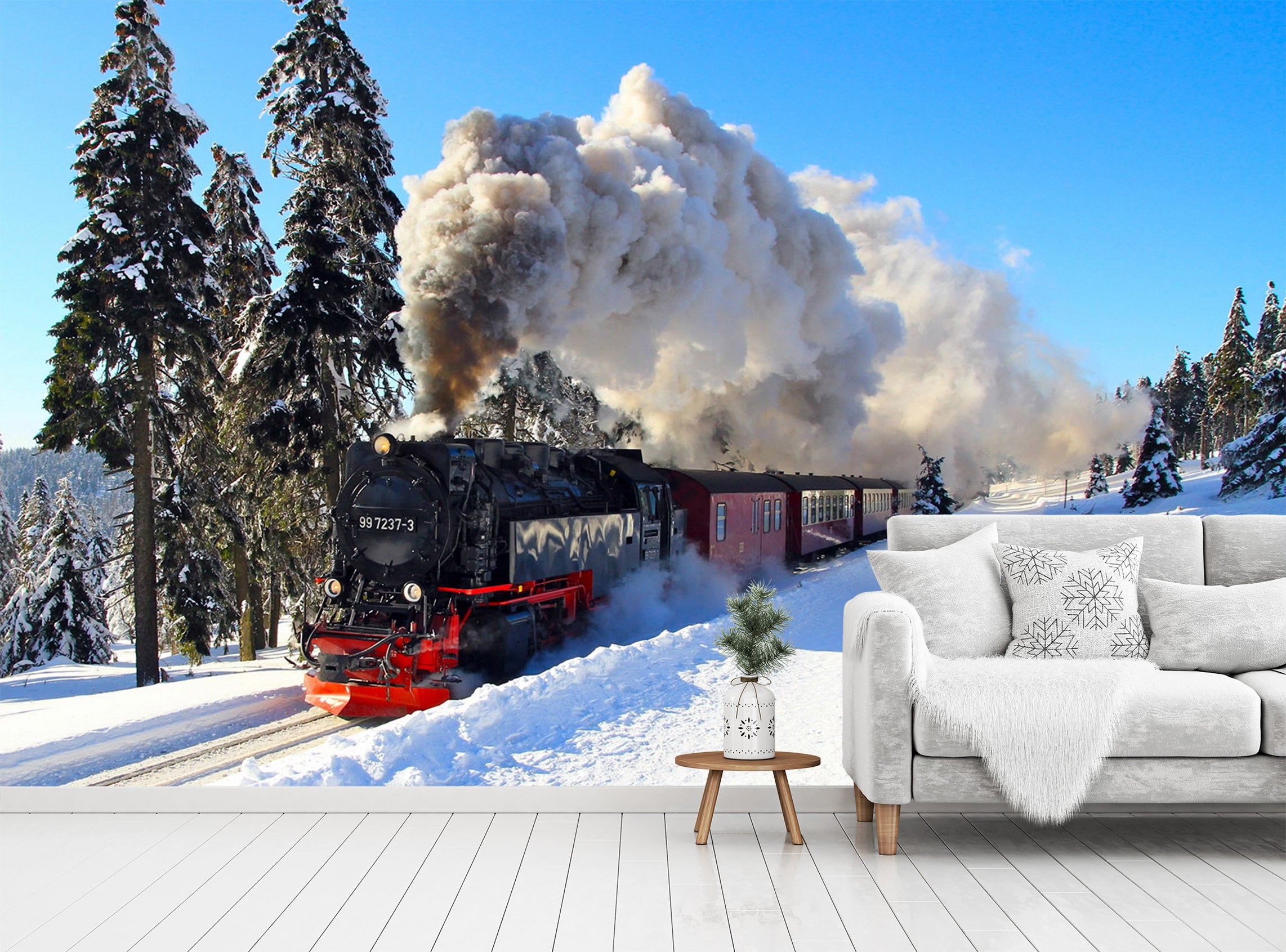 3D Train White Snow 029 Vehicle Wall Murals