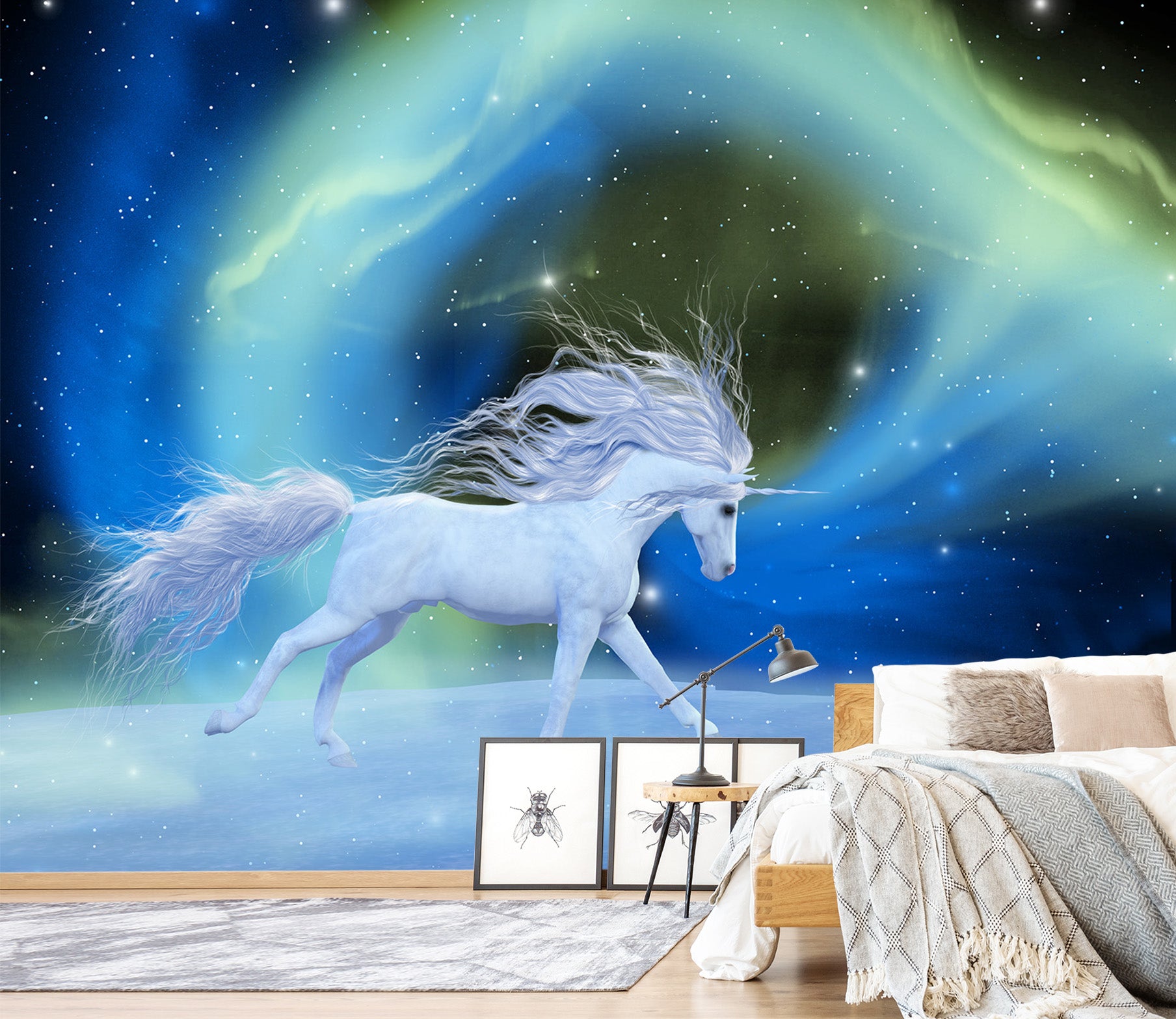 3D Green Light Unicorn 1609 Wall Murals