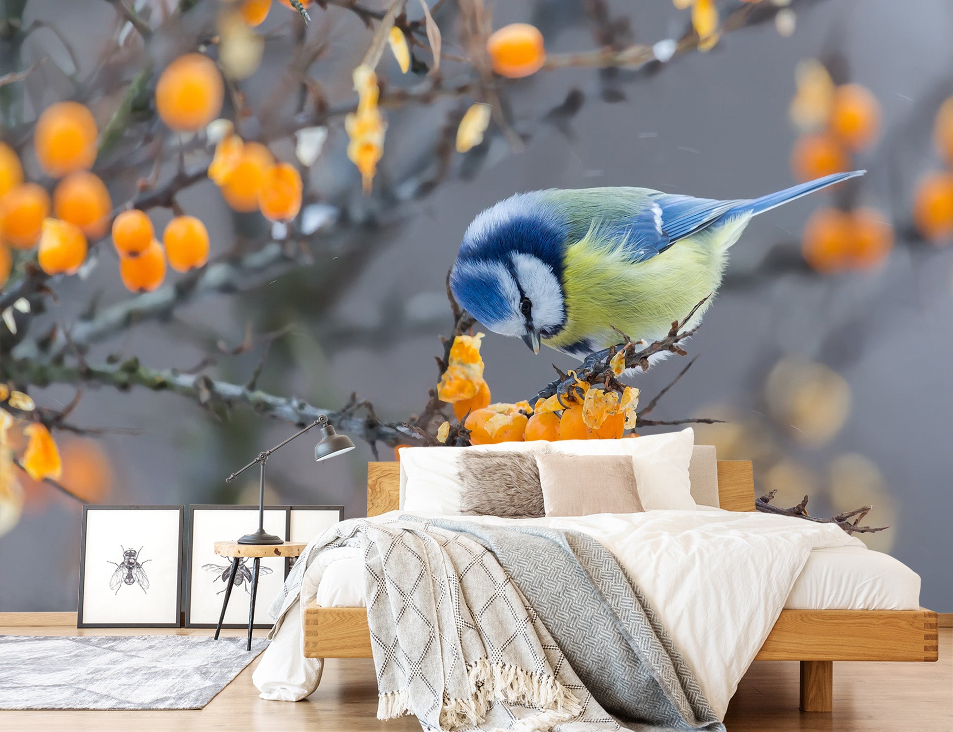 3D Flower Branch Blue Bird 58001 Wall Murals