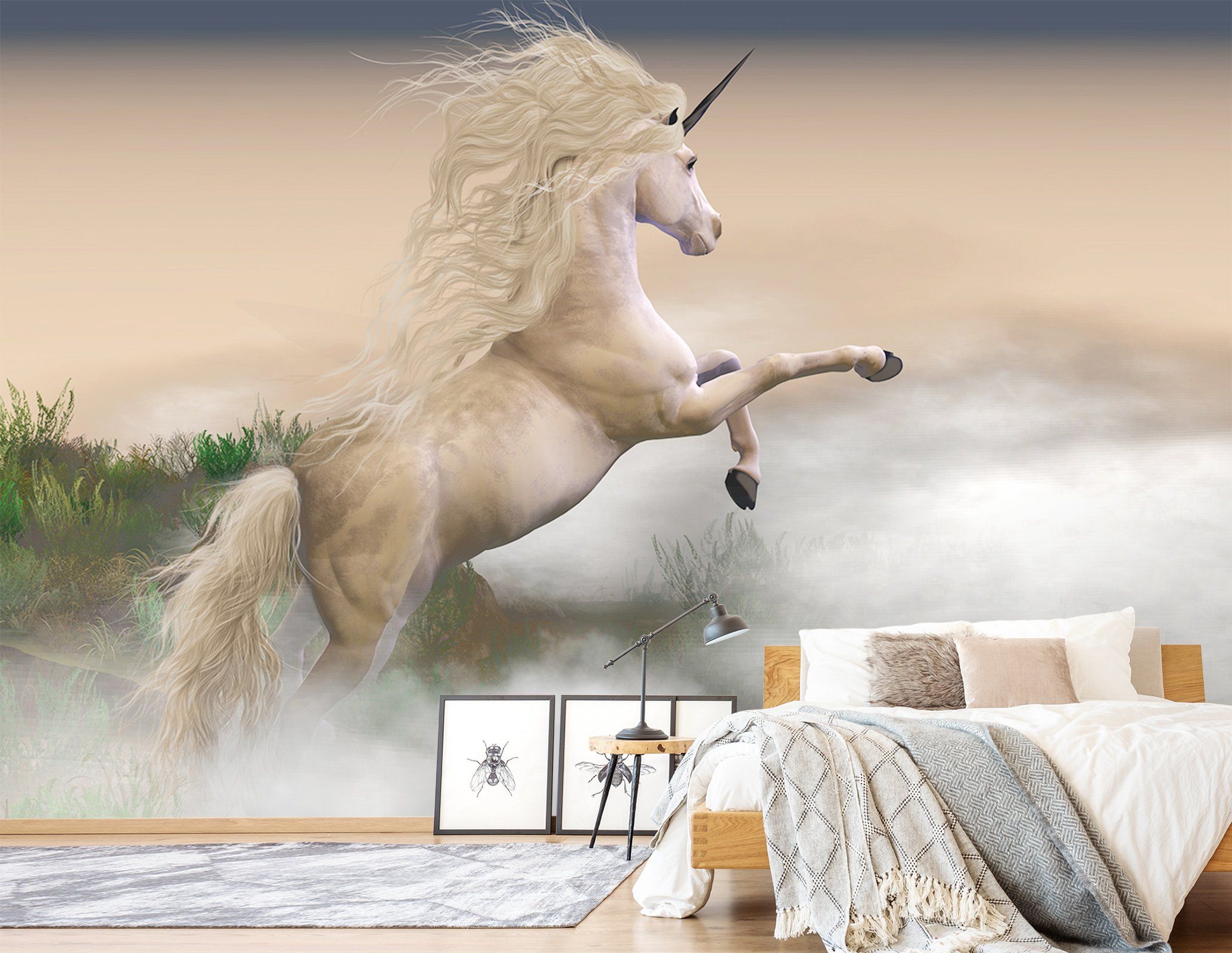3D White Unicorn Standing 204 Wallpaper AJ Wallpaper 