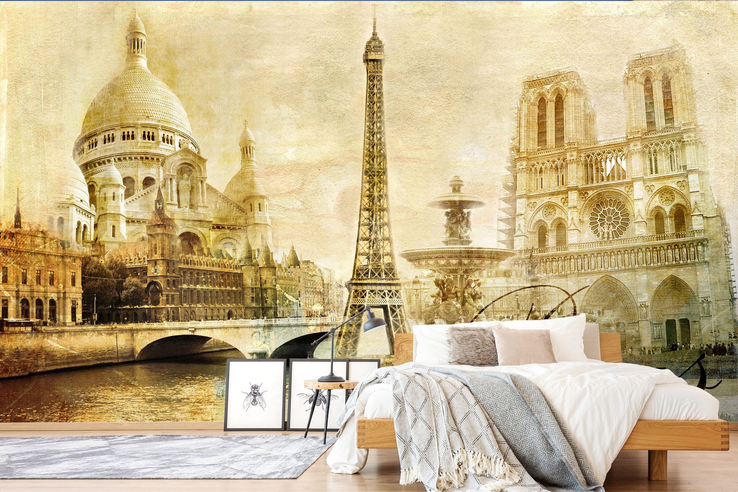 3D Yellow Retro Paris Tower 054 Wall Murals Wallpaper AJ Wallpaper 2 