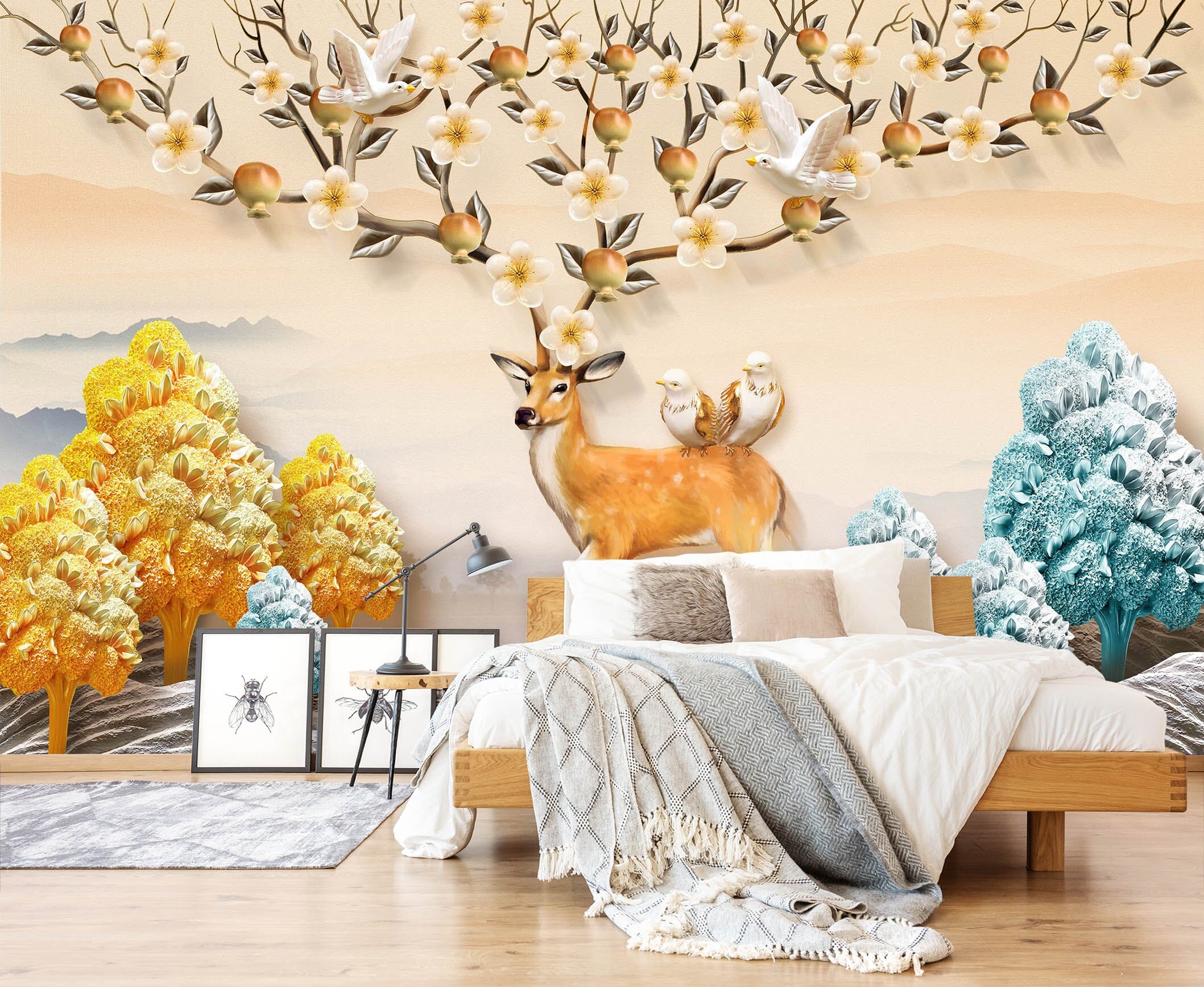 3D Wood Fawn 1462 Wall Murals Wallpaper AJ Wallpaper 2 