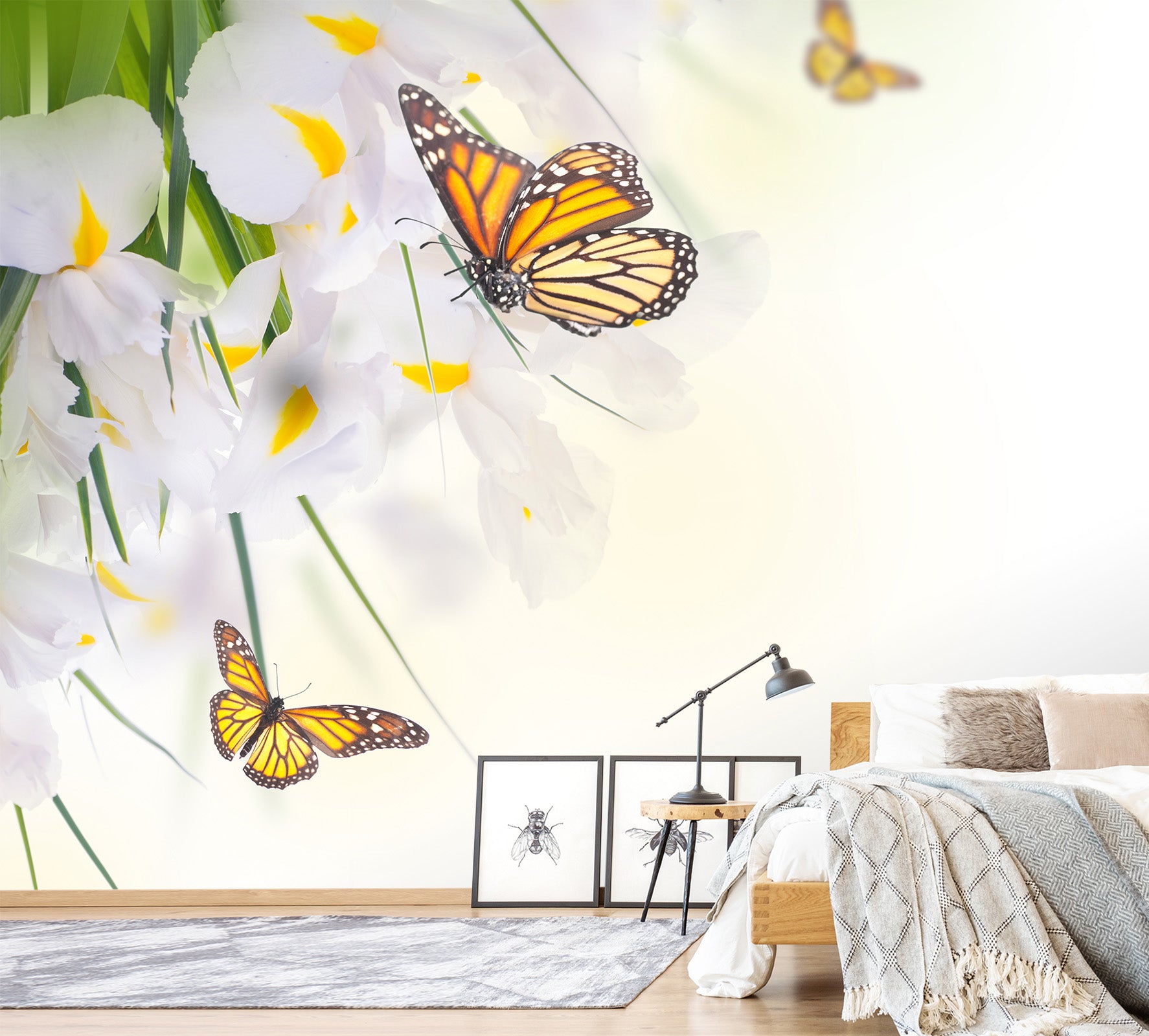 3D Butterfly White Flower 404 Wall Murals