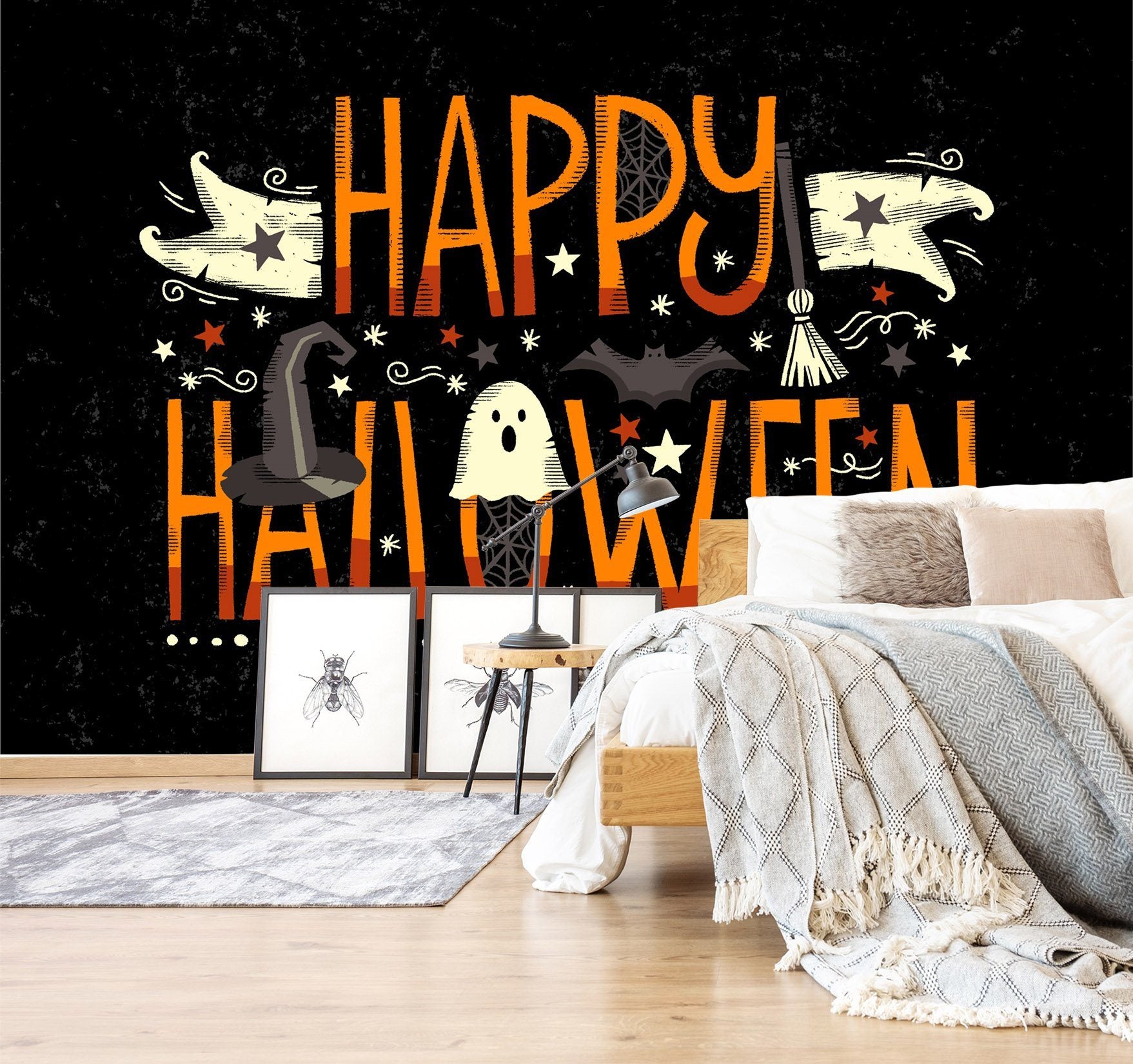 3D Broom Hat Stars 1009 Halloween Wall Murals Wallpaper AJ Wallpaper 2 