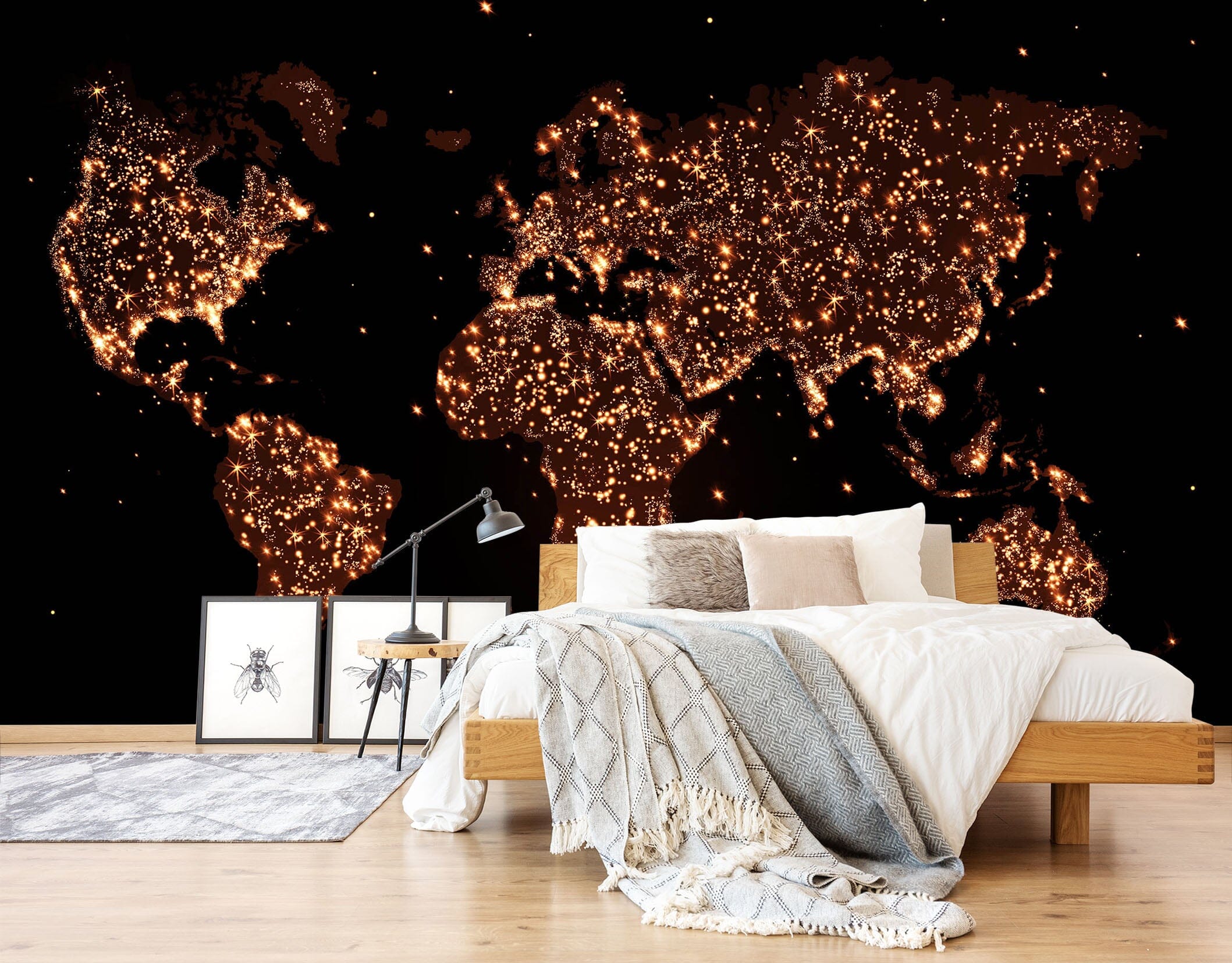 3D Golden Lights 2054 World Map Wall Murals Wallpaper AJ Wallpaper 2 