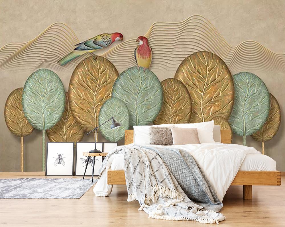 3D Parrot Gold Leaf 429 Wallpaper AJ Wallpaper 
