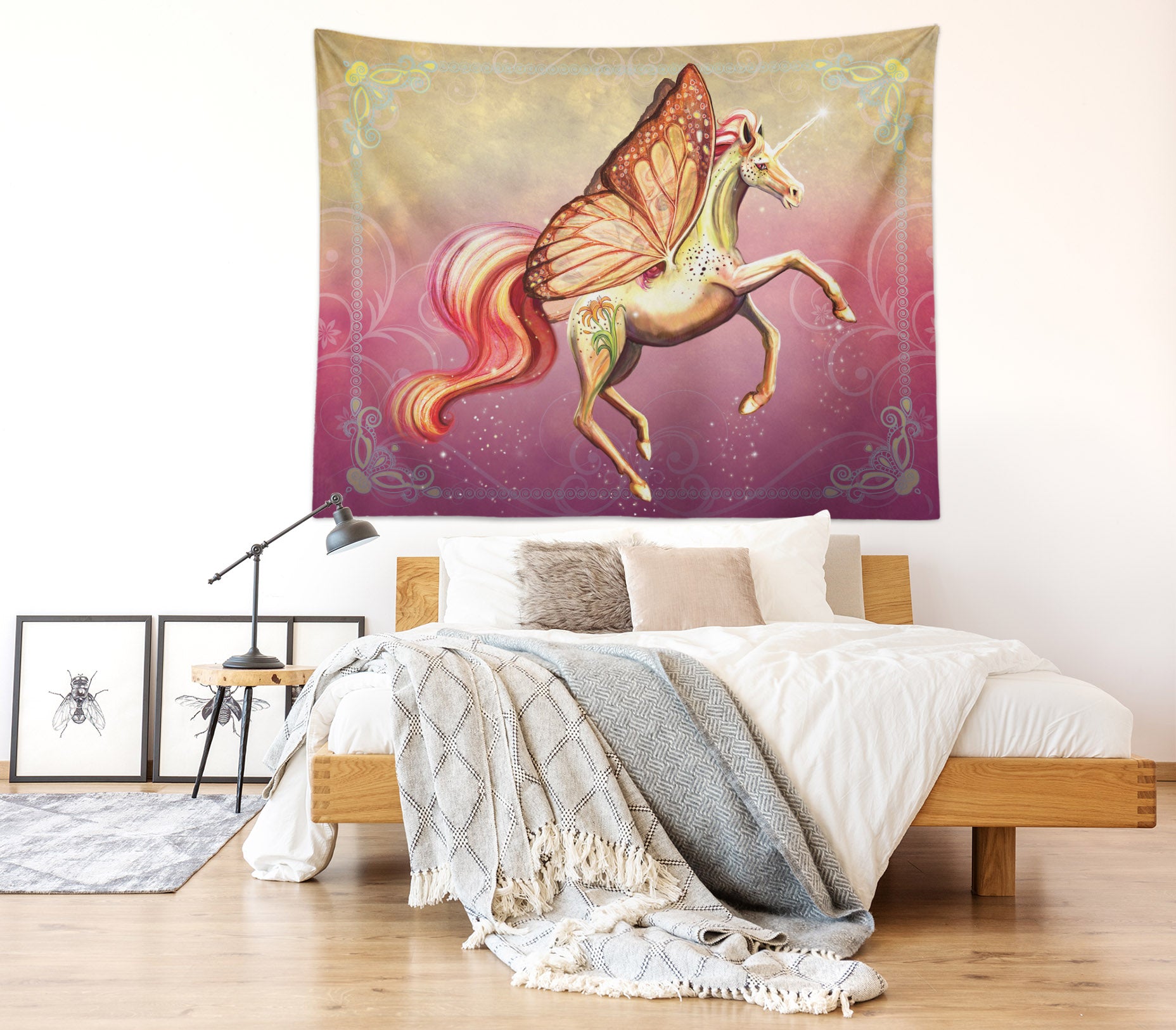 3D Yellow Butterfly Unicorn 945 Rose Catherine Khan Tapestry Hanging Cloth Hang