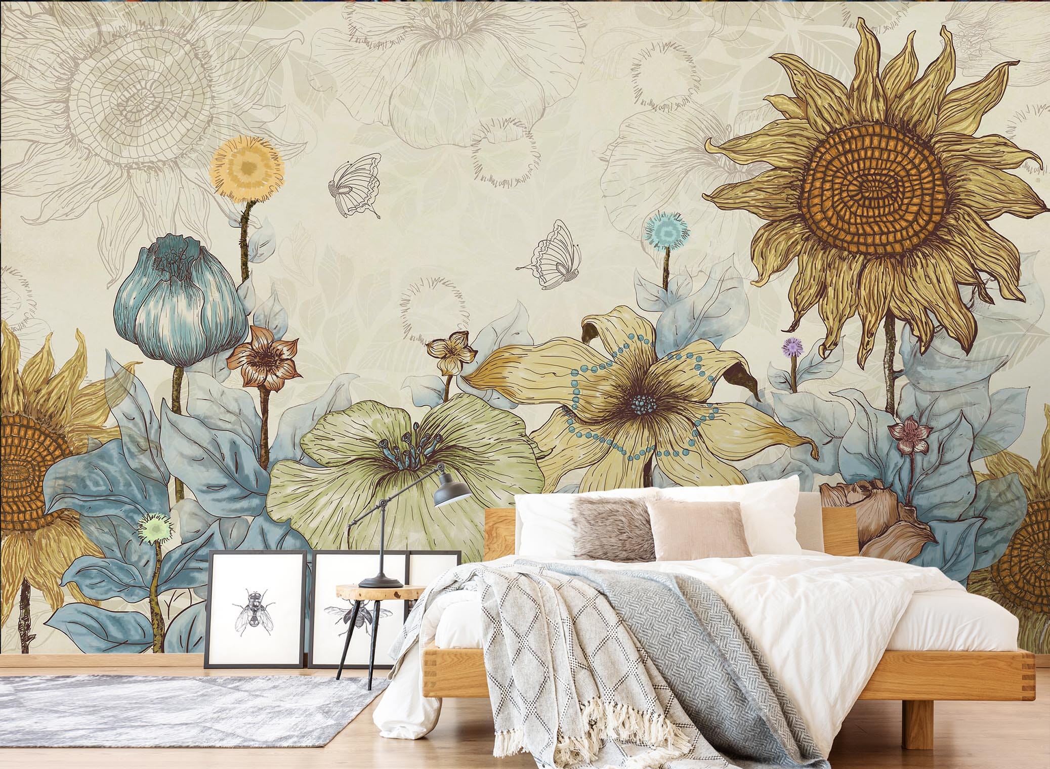 3D Hand Drawn Sunflower 109 Wall Murals Wallpaper AJ Wallpaper 2 