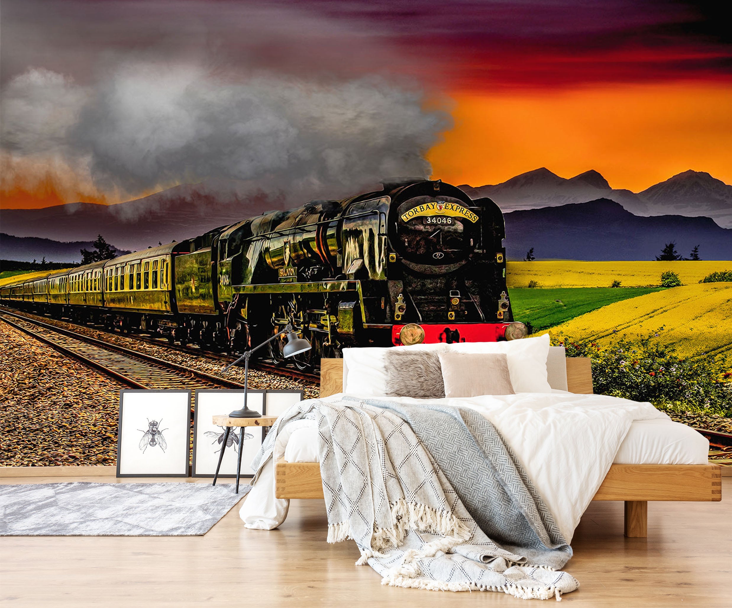 3D Wheat Field Train 273 Vehicle Wall Murals