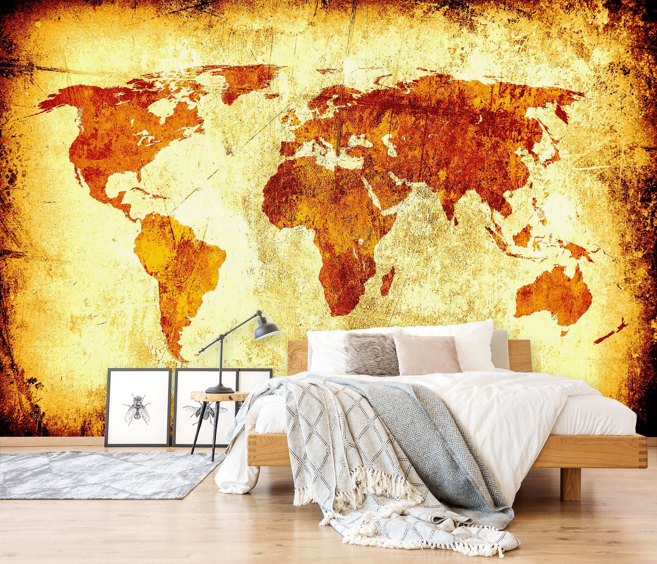 3D Gold Pattern 2040 World Map Wall Murals
