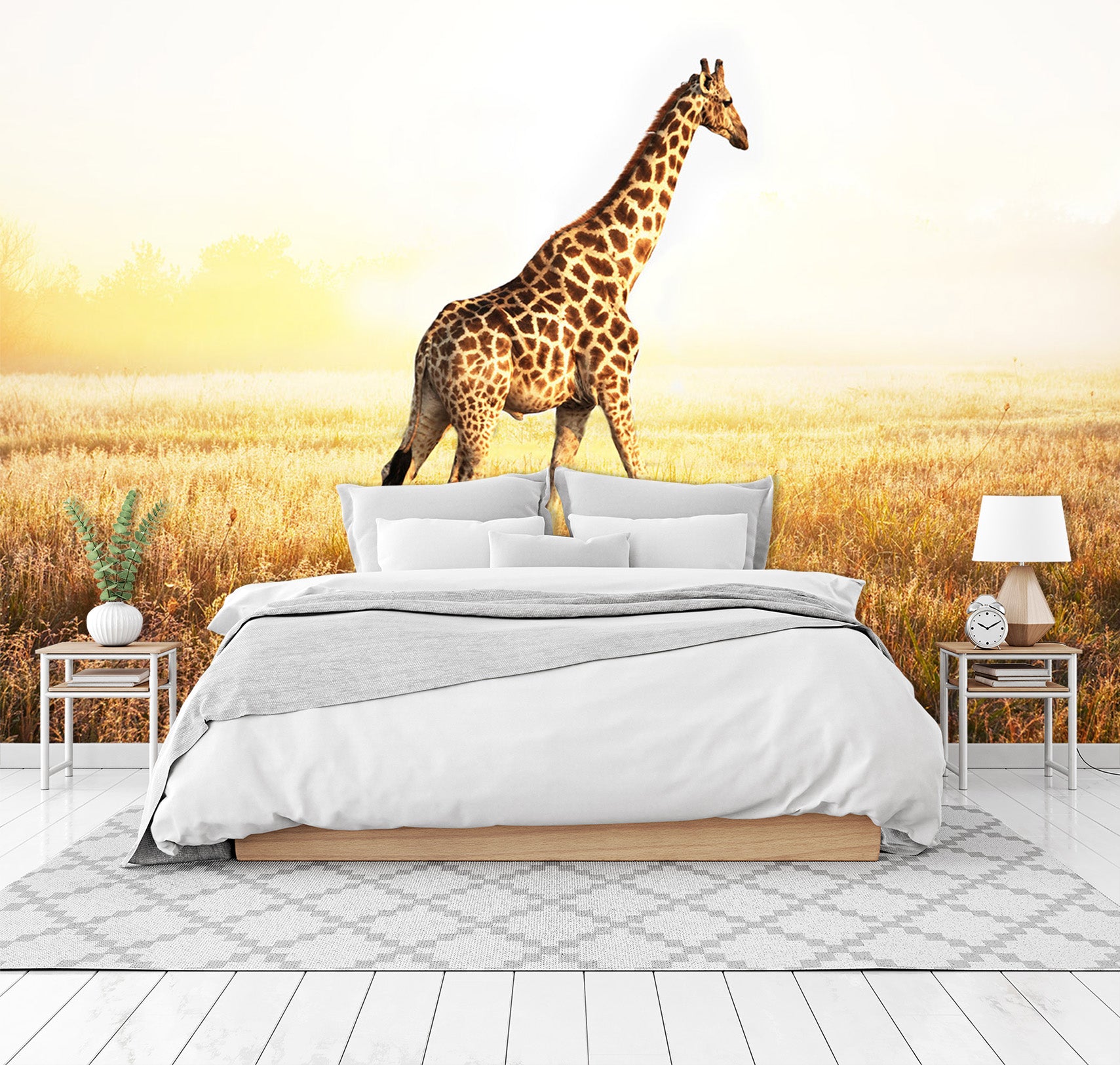 3D Sunset Giraffe 347 Wall Murals