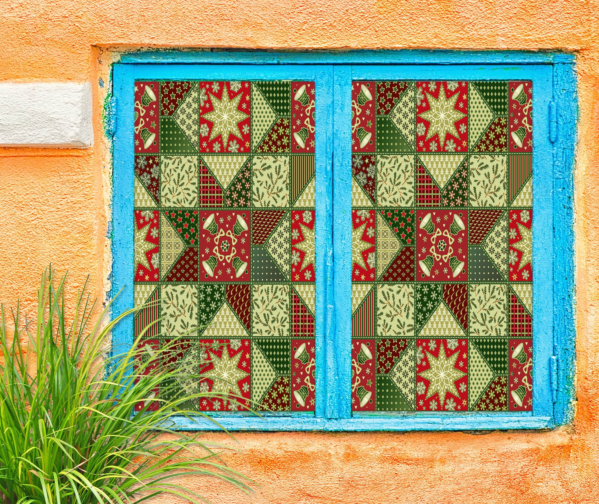 3D Red Green Pattern 43007 Christmas Window Film Print Sticker Cling Stained Glass Xmas