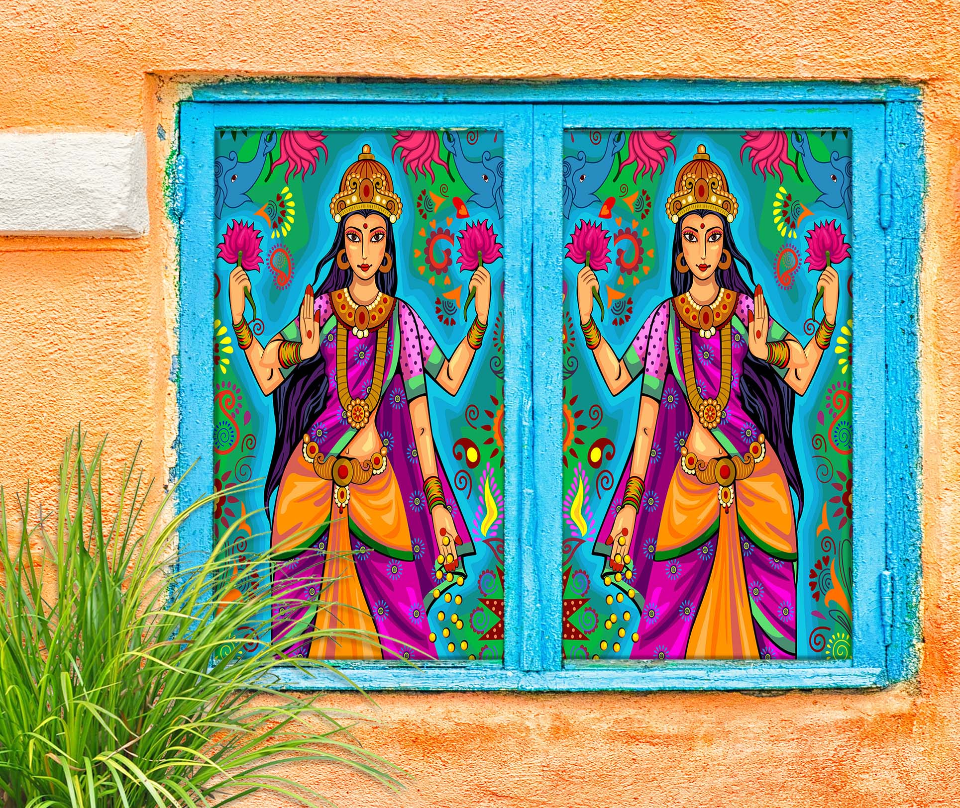 3D Indian Woman 166 Window Film Print Sticker Cling Stained Glass UV Block