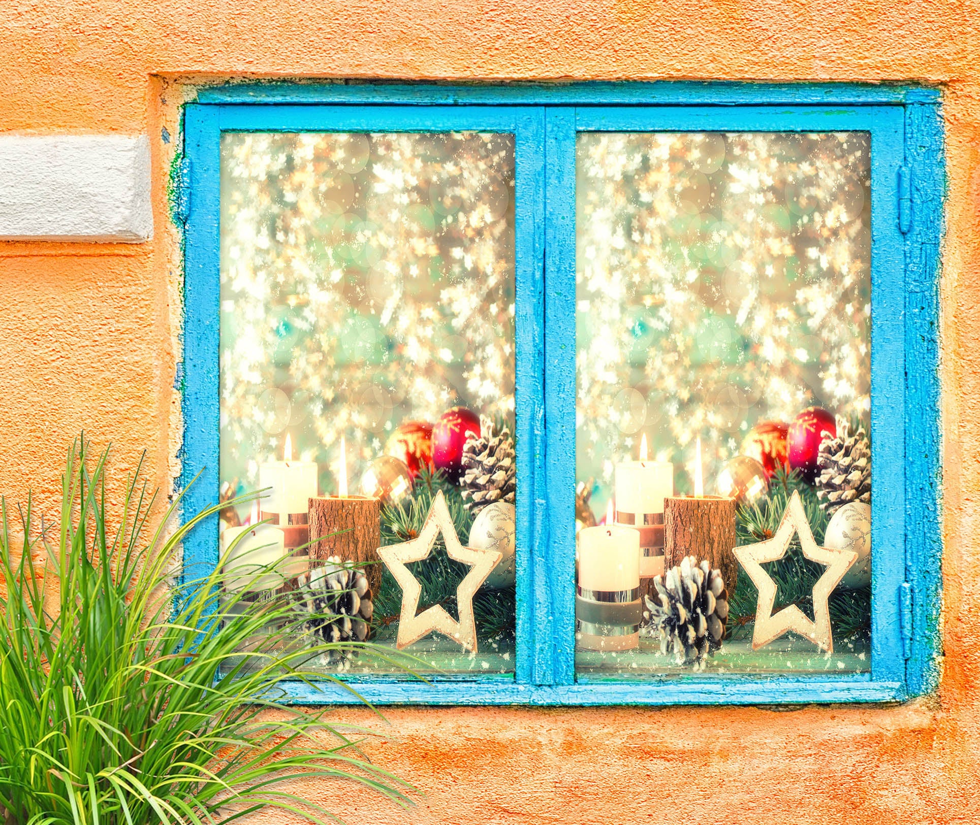 3D Pentagram Lights 42179 Christmas Window Film Print Sticker Cling Stained Glass Xmas