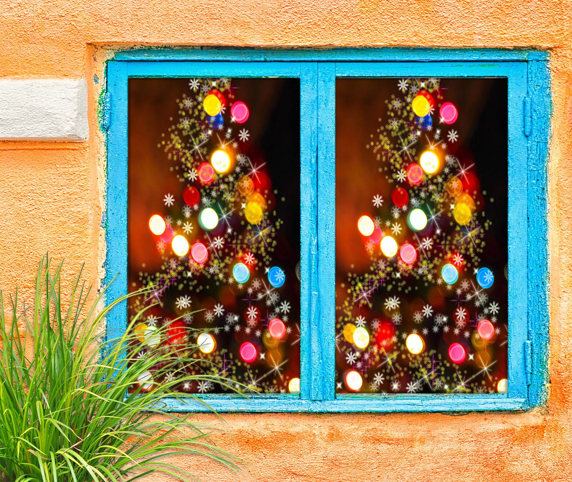 3D Colored Lights 42147 Christmas Window Film Print Sticker Cling Stained Glass Xmas