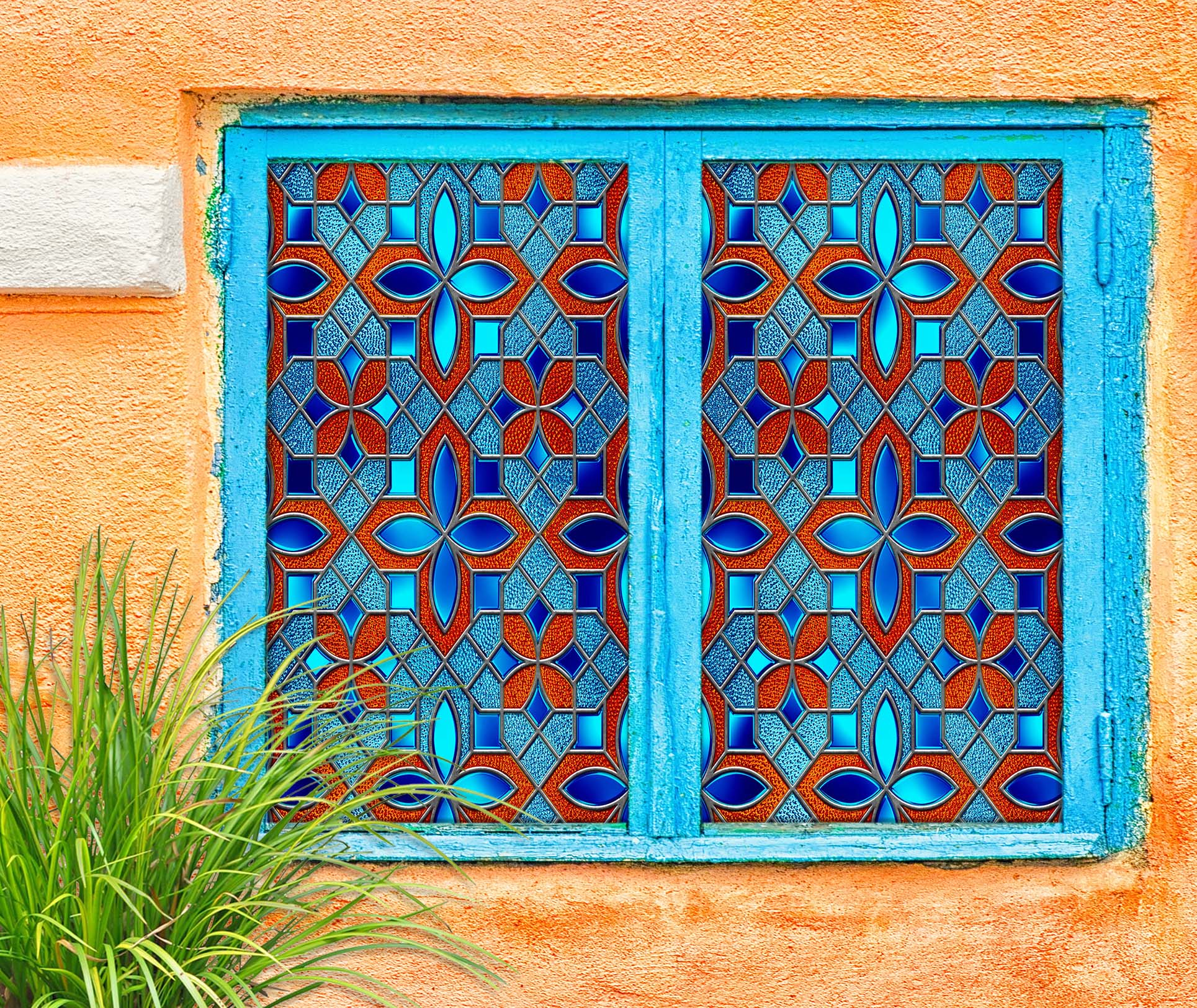 3D Blue Lace 201 Window Film Print Sticker Cling Stained Glass UV Block