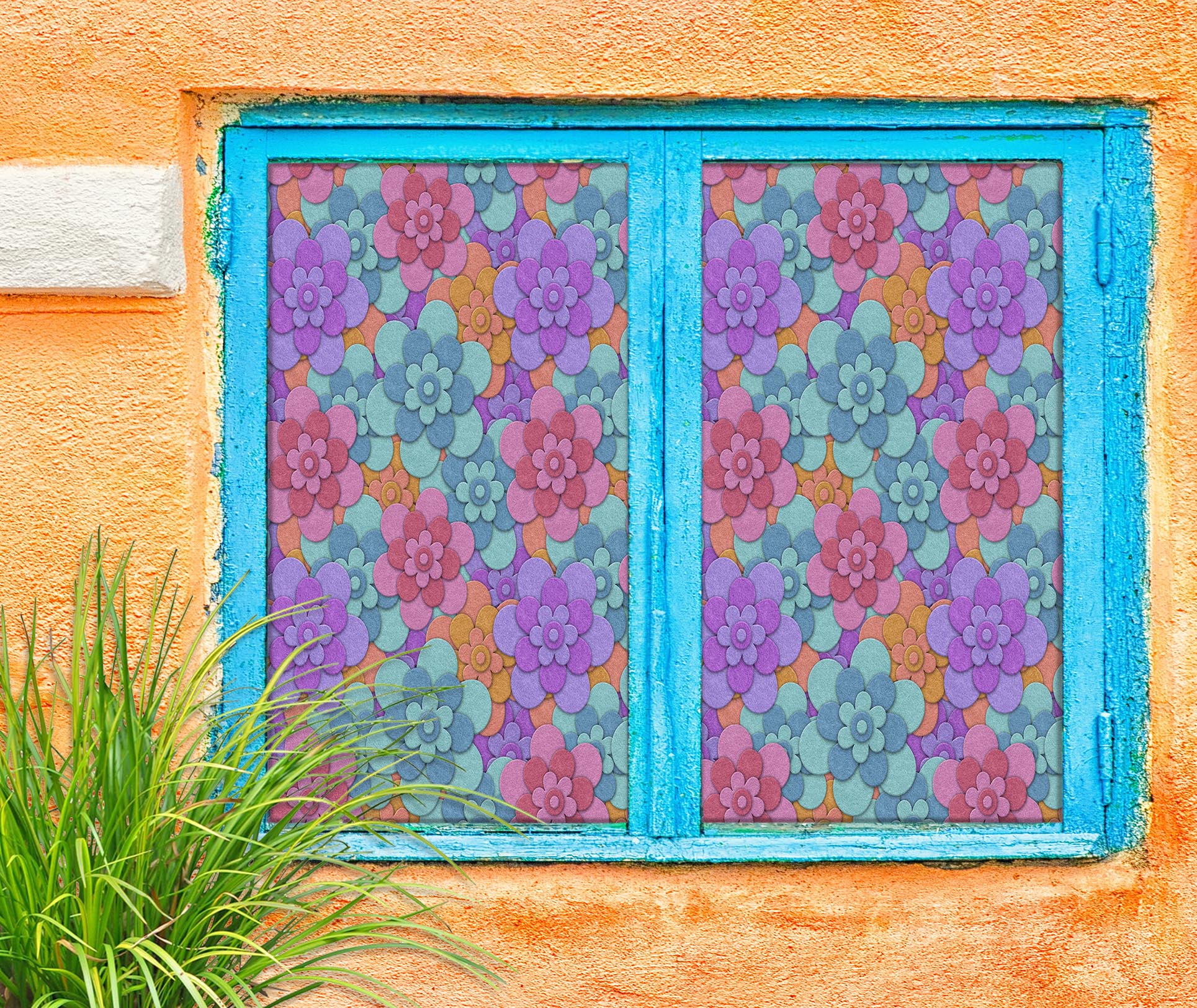 3D Flower Shape 206 Window Film Print Sticker Cling Stained Glass UV Block